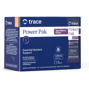 Trace Minerals | Power Pak Electrolyte Powder Packets | 1200 Mg Vitamin C, Zinc, Magnesium | Boost Immunity, Hydration and Natural Energy | Acai Berry | 30 Packets