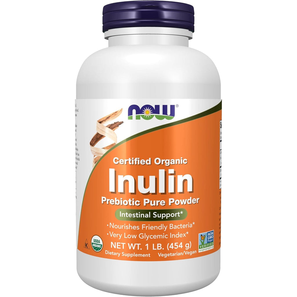 NOW Foods Supplements, Inulin Prebiotic Pure Powder, Certified Organic, Non-Gmo Project Verified, Intestinal Support*, 1-Pound