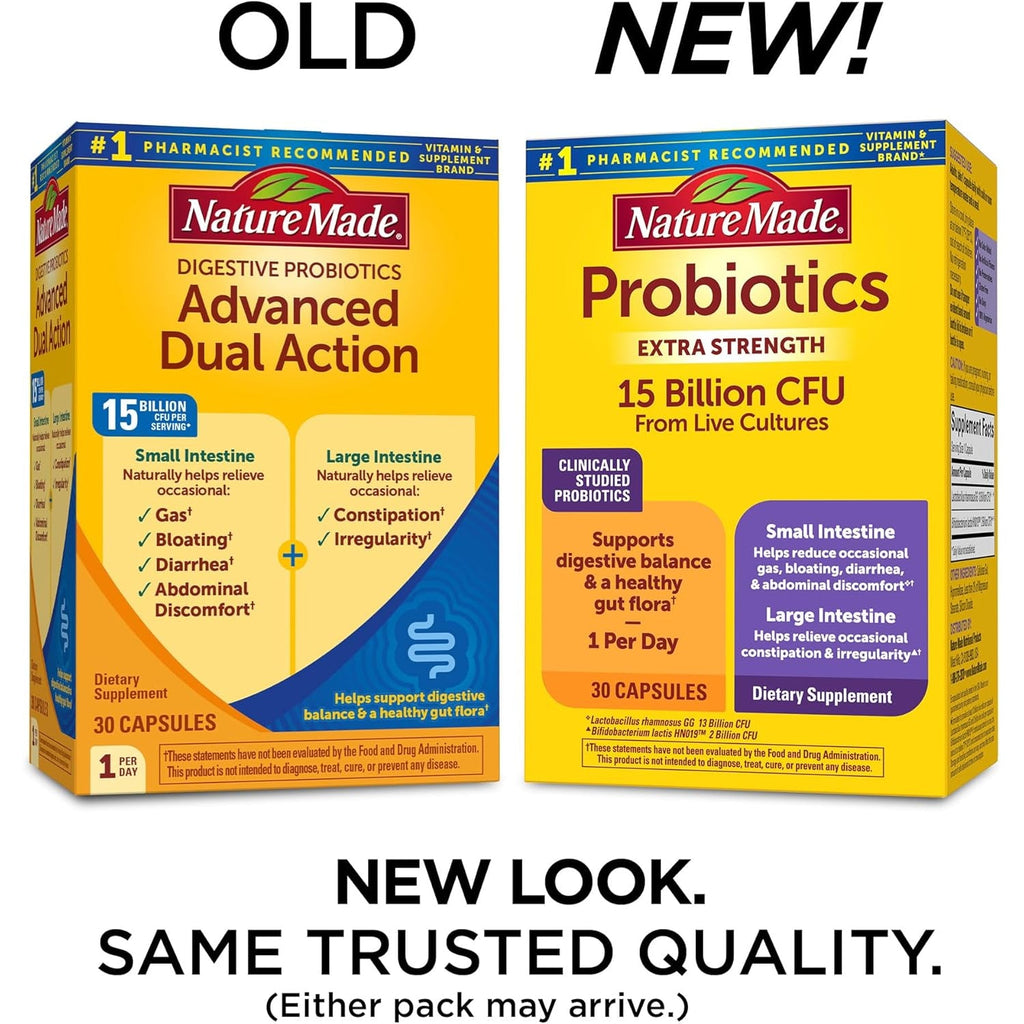 Nature Made Probiotics for Digestive Health Extra Strength 15 Billion CFU from Live Cultures, Probiotics for Women and Men, 30 Probiotic Capsules, 30 Day Supply