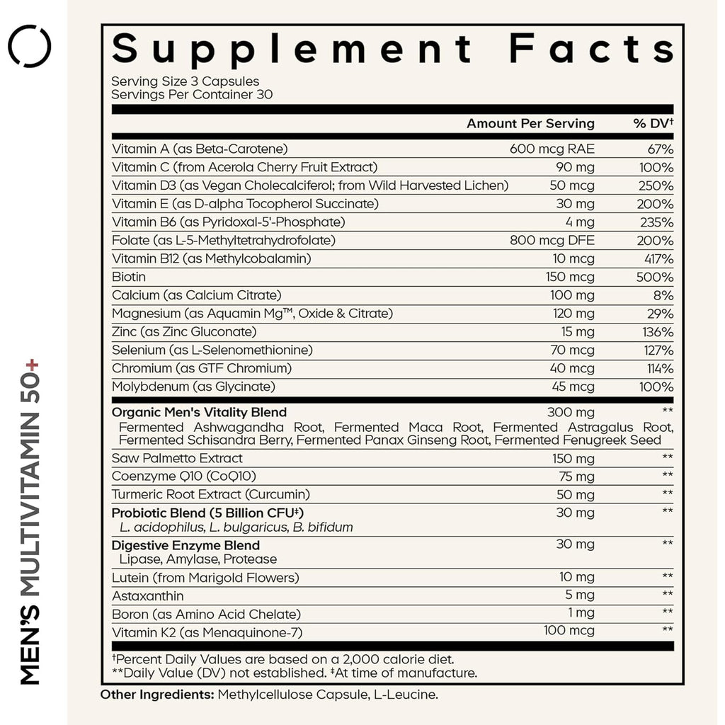 Codeage Men'S Multivitamin 50+ Supplement - Essential Vitamins for Men over 50 Years Old, Minerals, Coq10, Turmeric, Saw Palmetto, Maca, Panax Ginseng, Probiotics & Botanicals - Non-Gmo - 90 Capsules