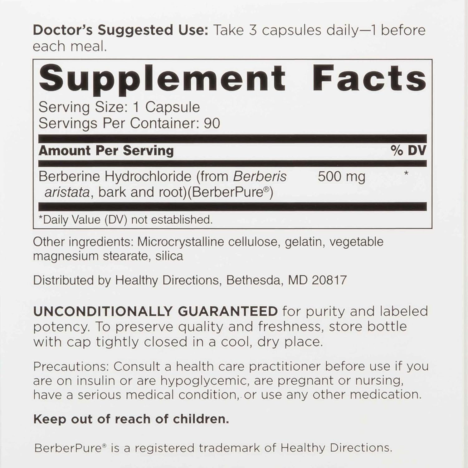 DOCTORS' PREFERRED Berberine Clinical Grade Supplement - Doctor Formulated | 1500 Mg per Daily Serving | 90 Count