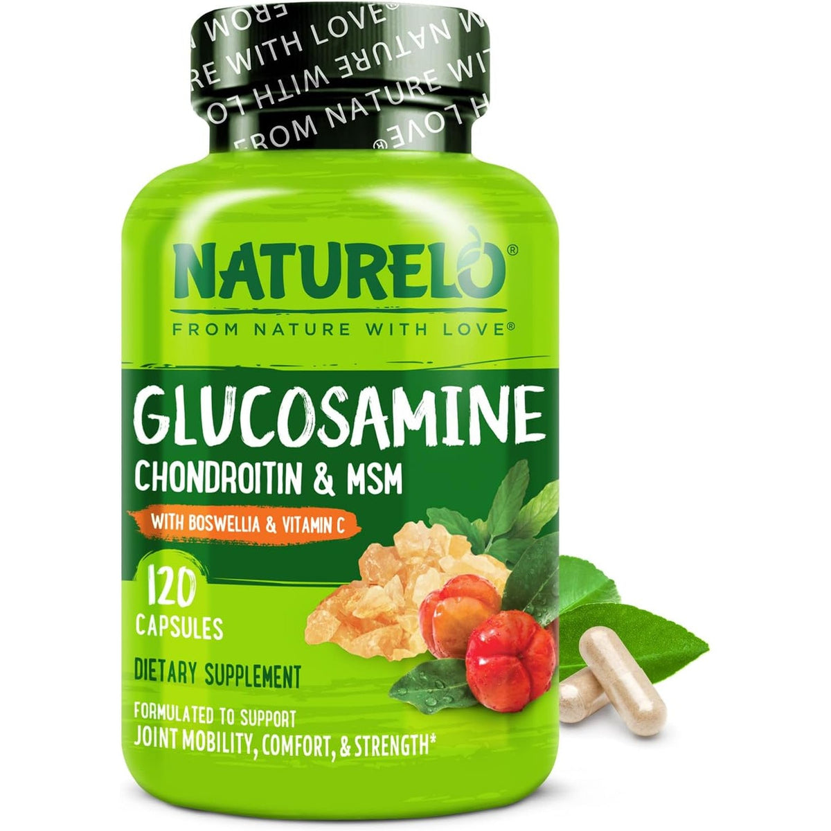 NATURELO Glucosamine Chondroitin MSM with Boswellia and Vitamin C - Supplement for Joint Comfort, Mobility, and Strength - 120 Capsules