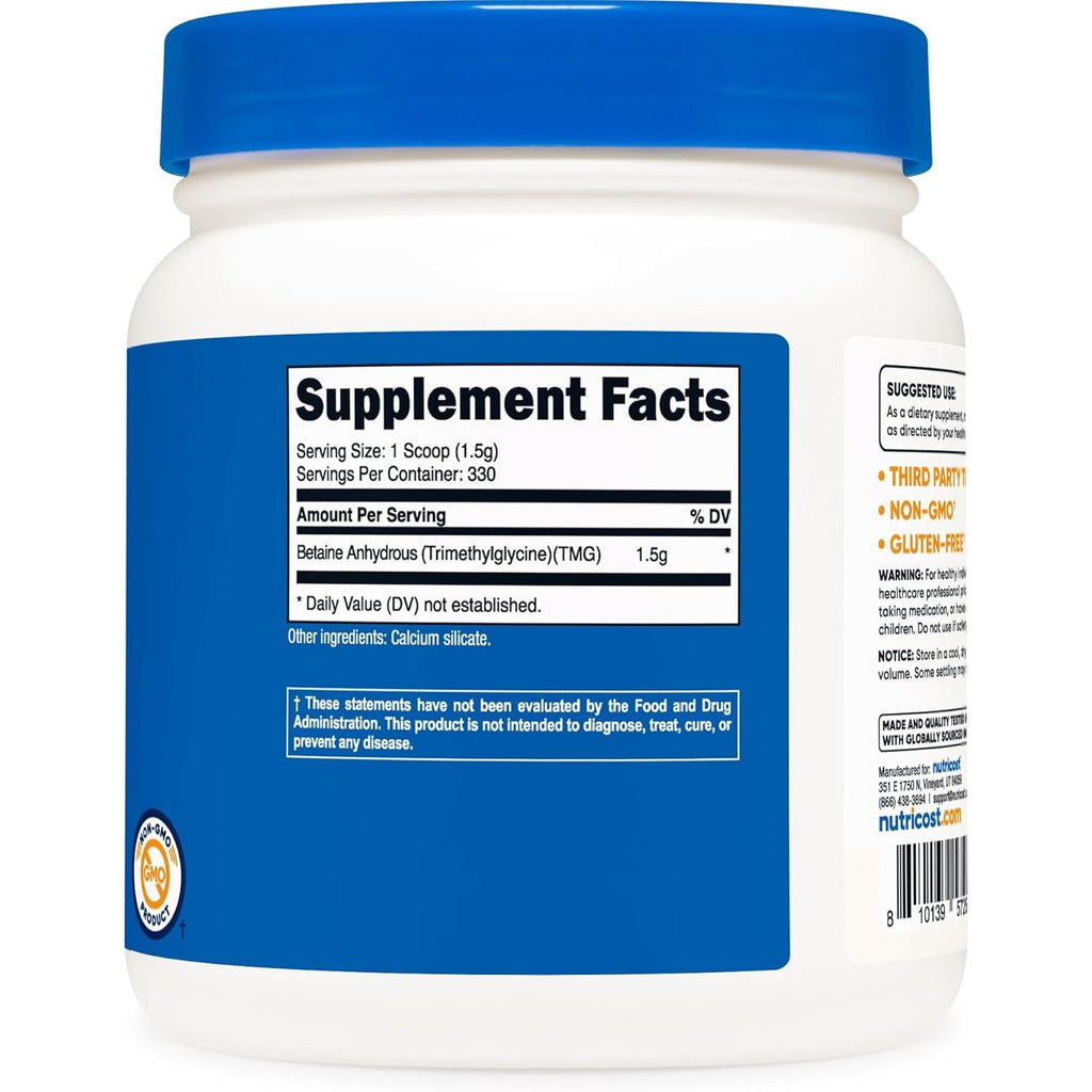 Nutricost Betaine Anhydrous Trimethylglycine (TMG) Powder 500 Grams