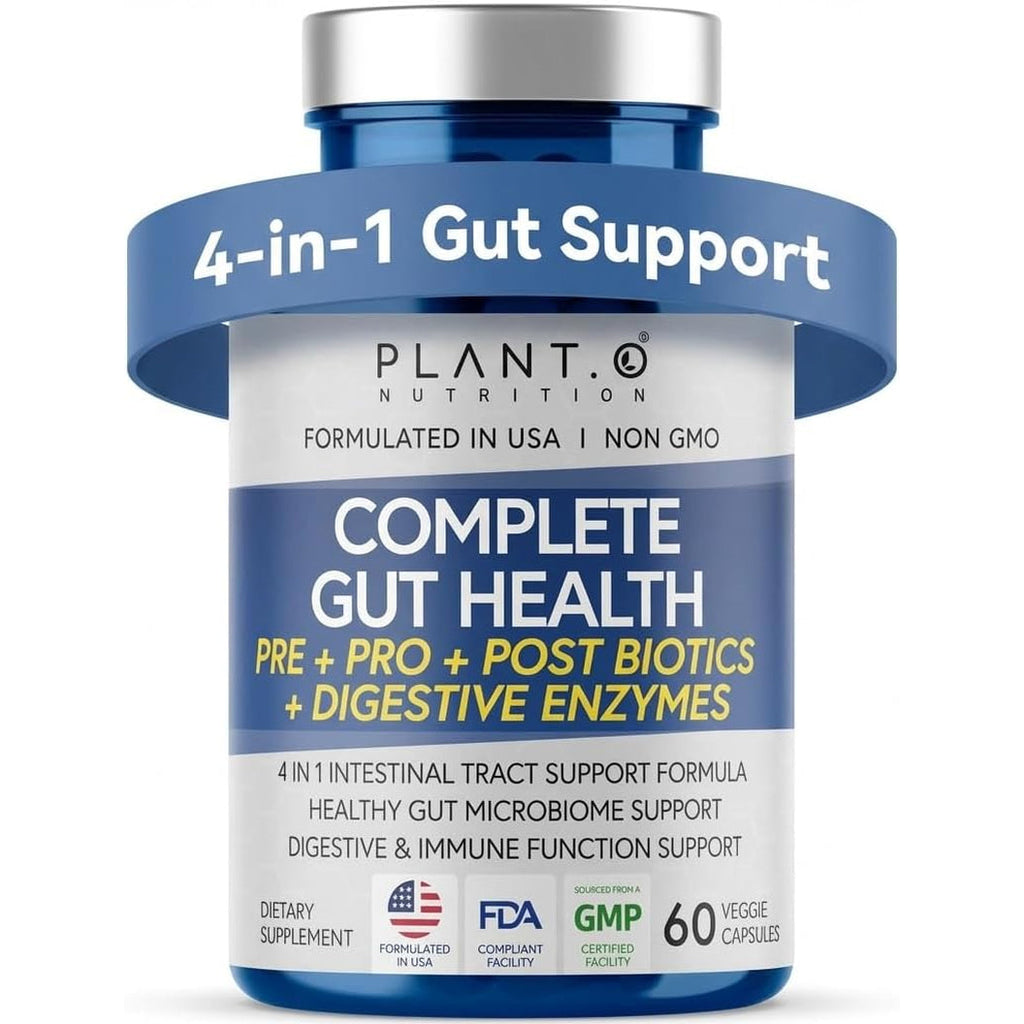 4-In-1 Gut Health Support – Prebiotics + Probiotics + Postbiotics + Digestive Enzymes for Women and Men – DE111 Spore Probiotic for Digestive Support & Bloating – Non-Gmo – 60 Veggie Capsules