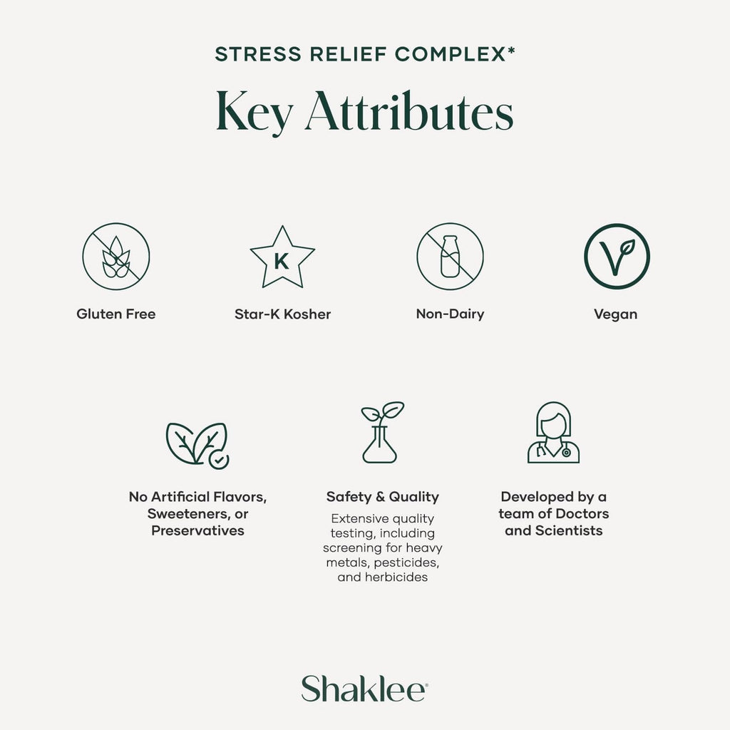 Shaklee - Stress Relief Complex - Calming Blend of L-Theanine, Ashwagandha, Beta-Sitosterol, and L-Tyrosine - Promotes Relaxation without Drowsiness - 1 Caplet Daily - Adults Supplement - 30 Caplets