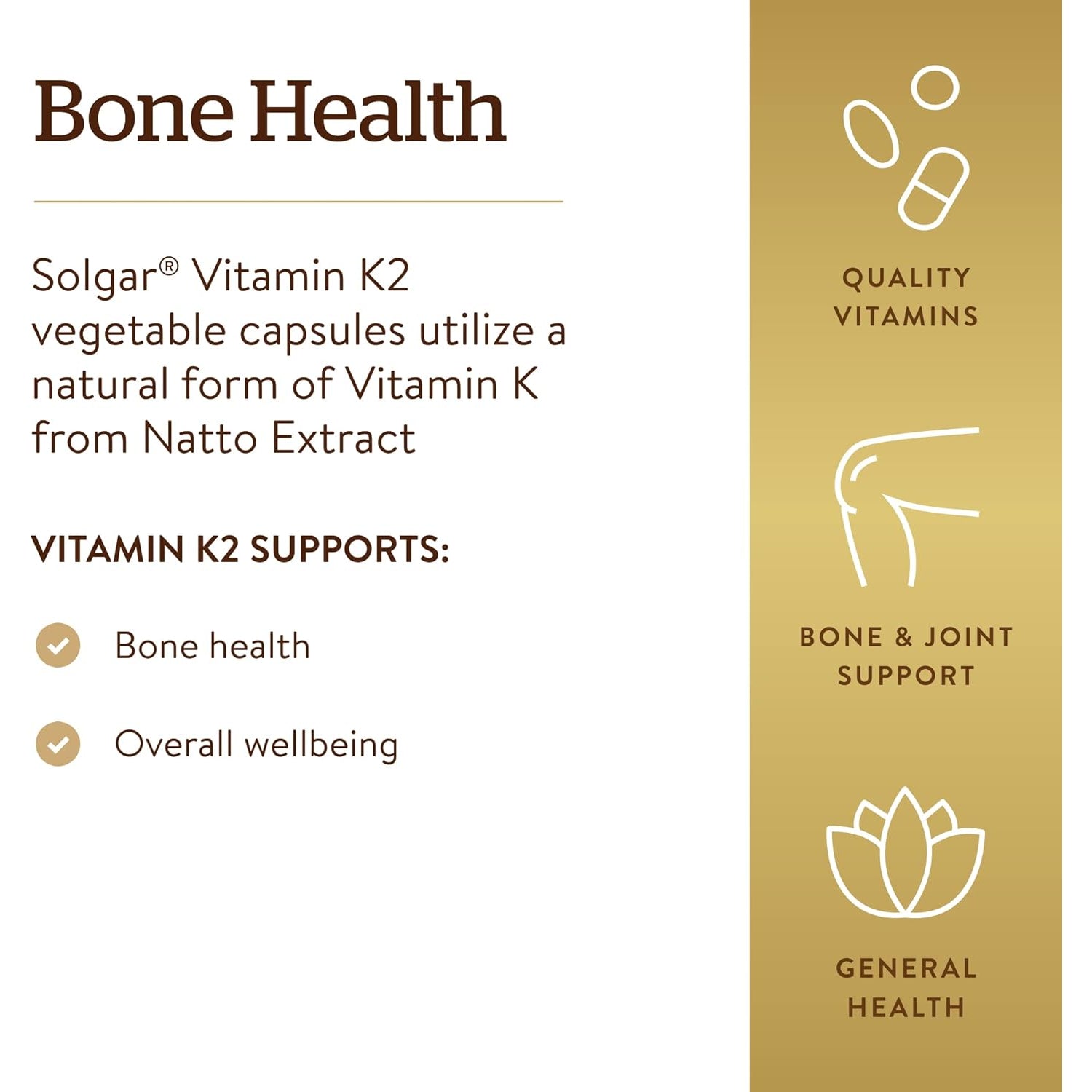 Solgar Naturally Sourced Vitamin K2 (MK-7) 100 Mcg - 50 Vegetable Capsules - Supports Bone Health - Whole Food Source from Natto Extract - Non-Gmo, Gluten Free - 50 Total Servings