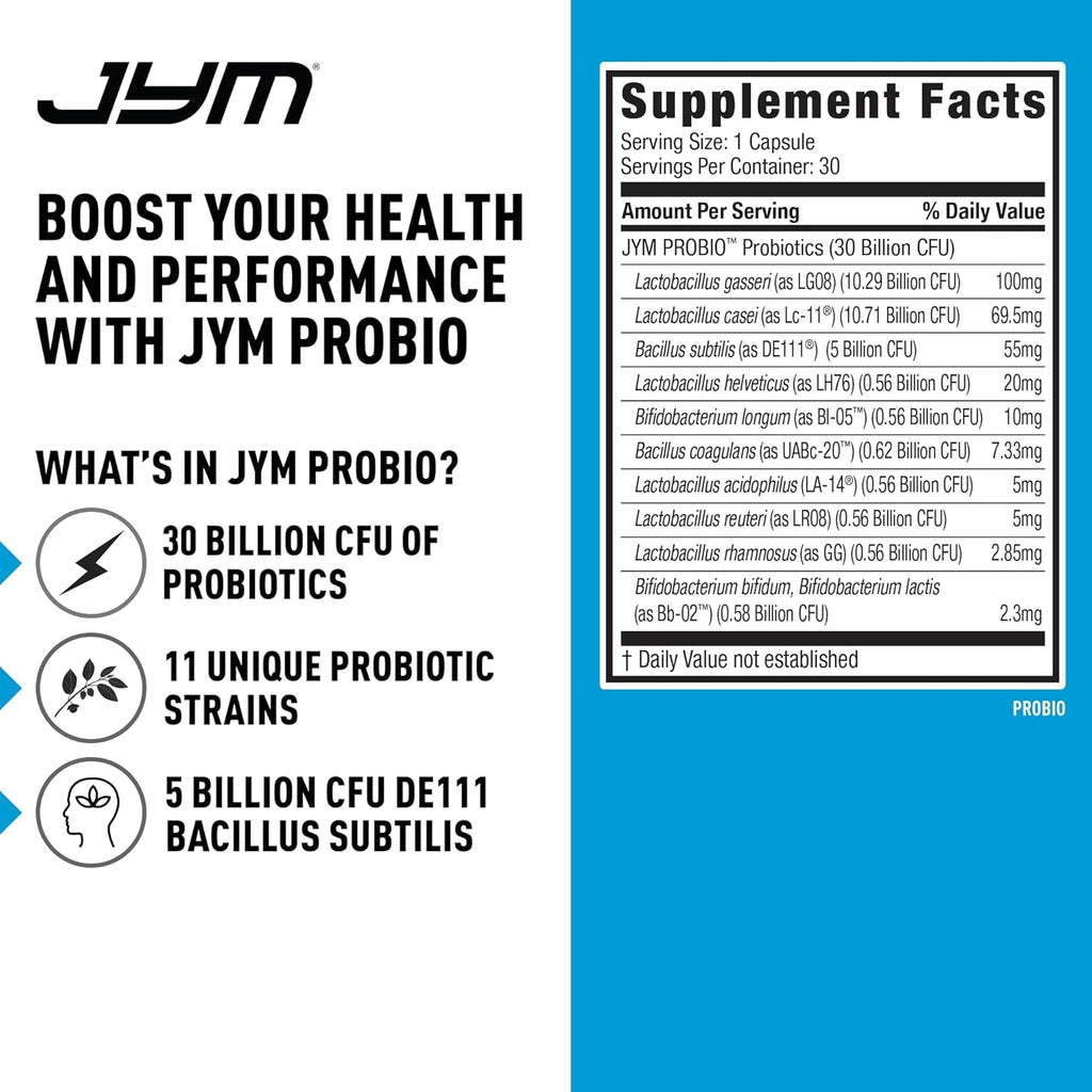 Probio JYM Performance Probiotic, Heart, Gut, Immune Health, Athletic Recovery, and Body Composition for Men & Women, 30 Day Supply