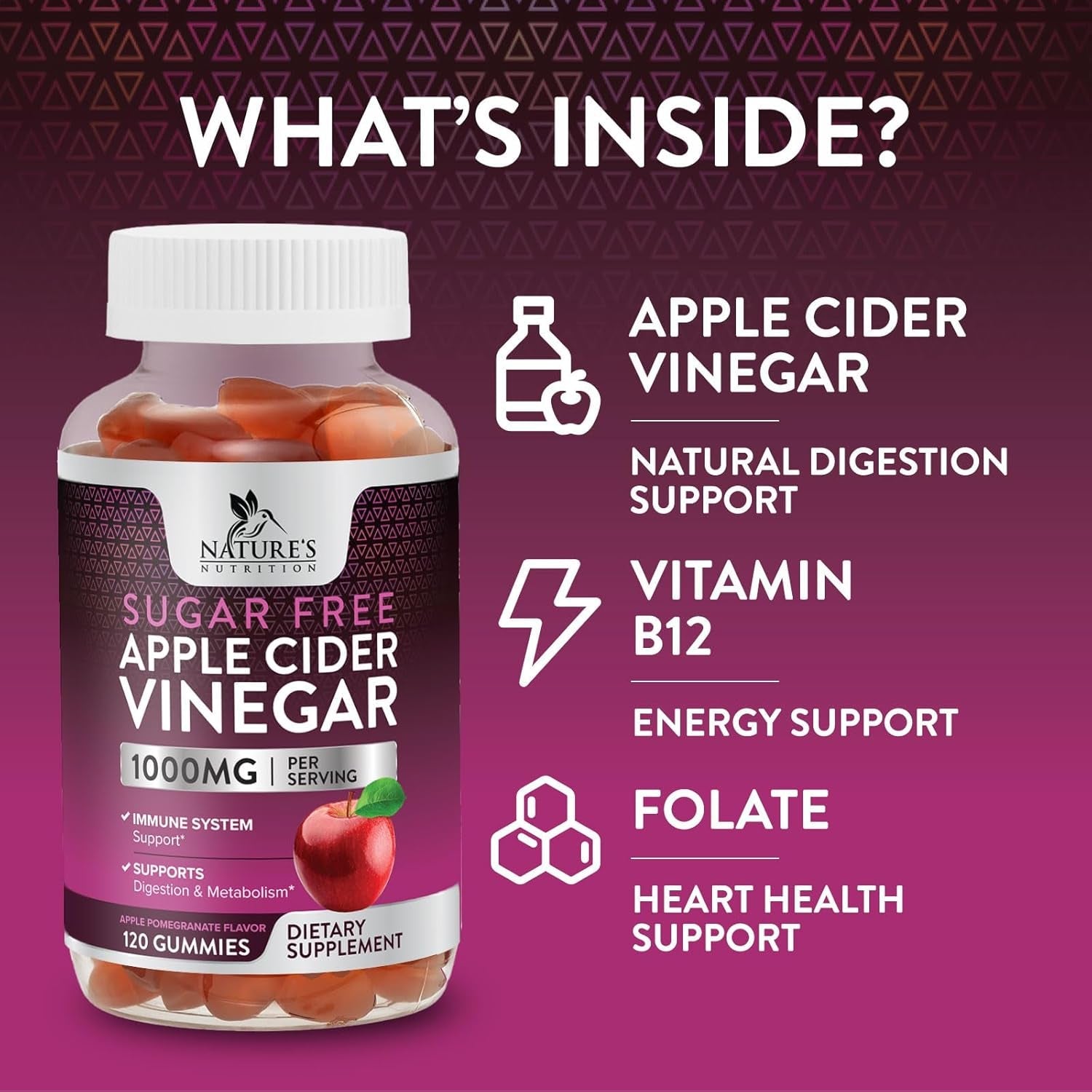 Apple Cider Vinegar Gummies for Weight Loss - Sugar Free - Max Strength ACV Gummy with Vitamin B12 & the Mother - Metabolism & Energy Support - Vegan Apple Cider Vinegar Gummy Supplement - 120 Gummies