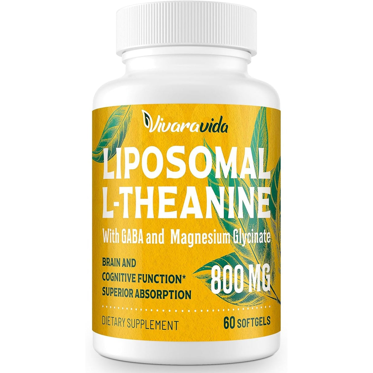 Vivaravida L-Theanine 800Mg Supplement with GABA and Magnesium Glycinate - Natural Compound, Sleep and Relaxation (60 Softgels)
