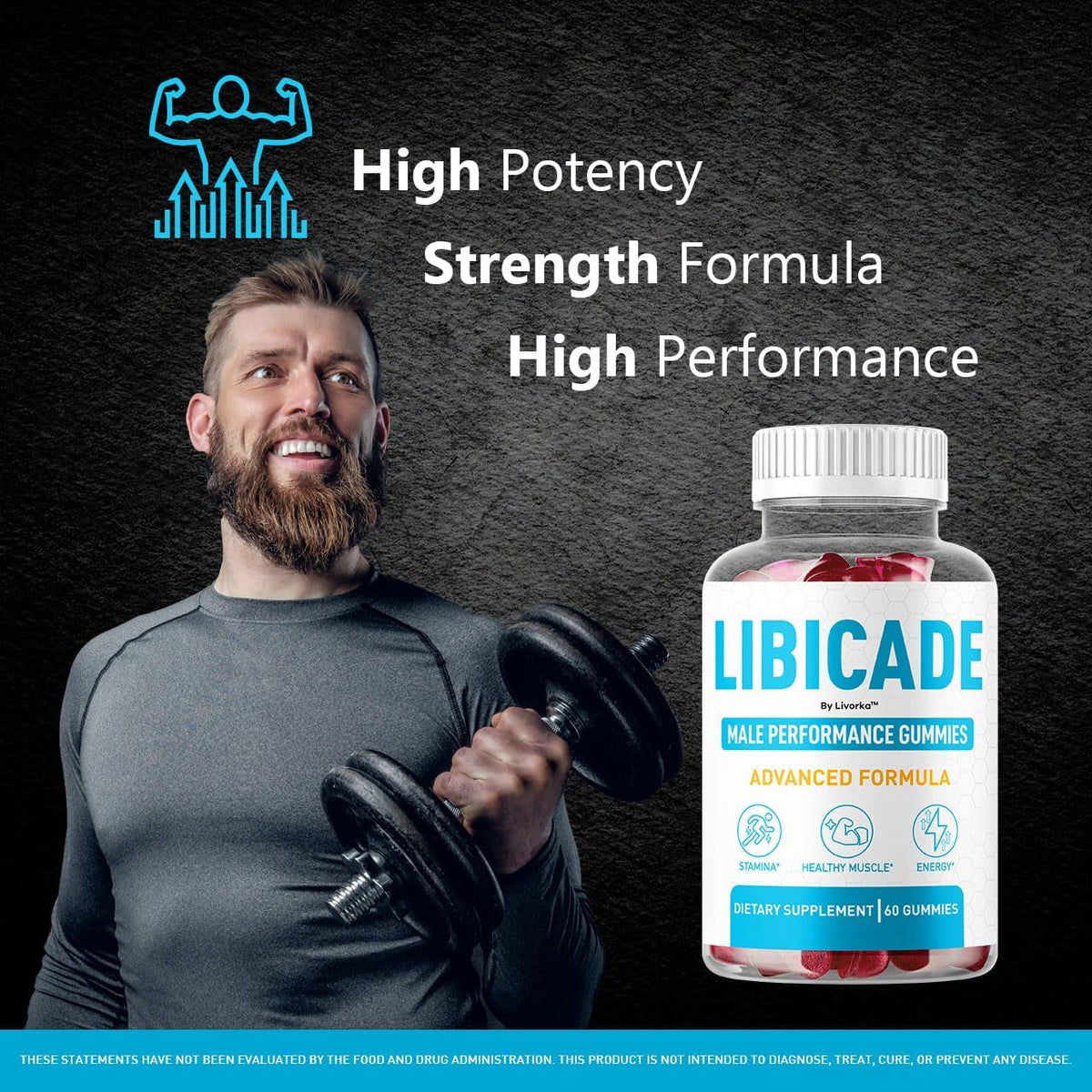 Libicade Gummies - Official Libicade Premium Supplement Gummy for Men - Maximum Strength, All Natural Drive Advanced Formula Daily Support Overall Health & Wellness, 60 Gummies for 1 Month