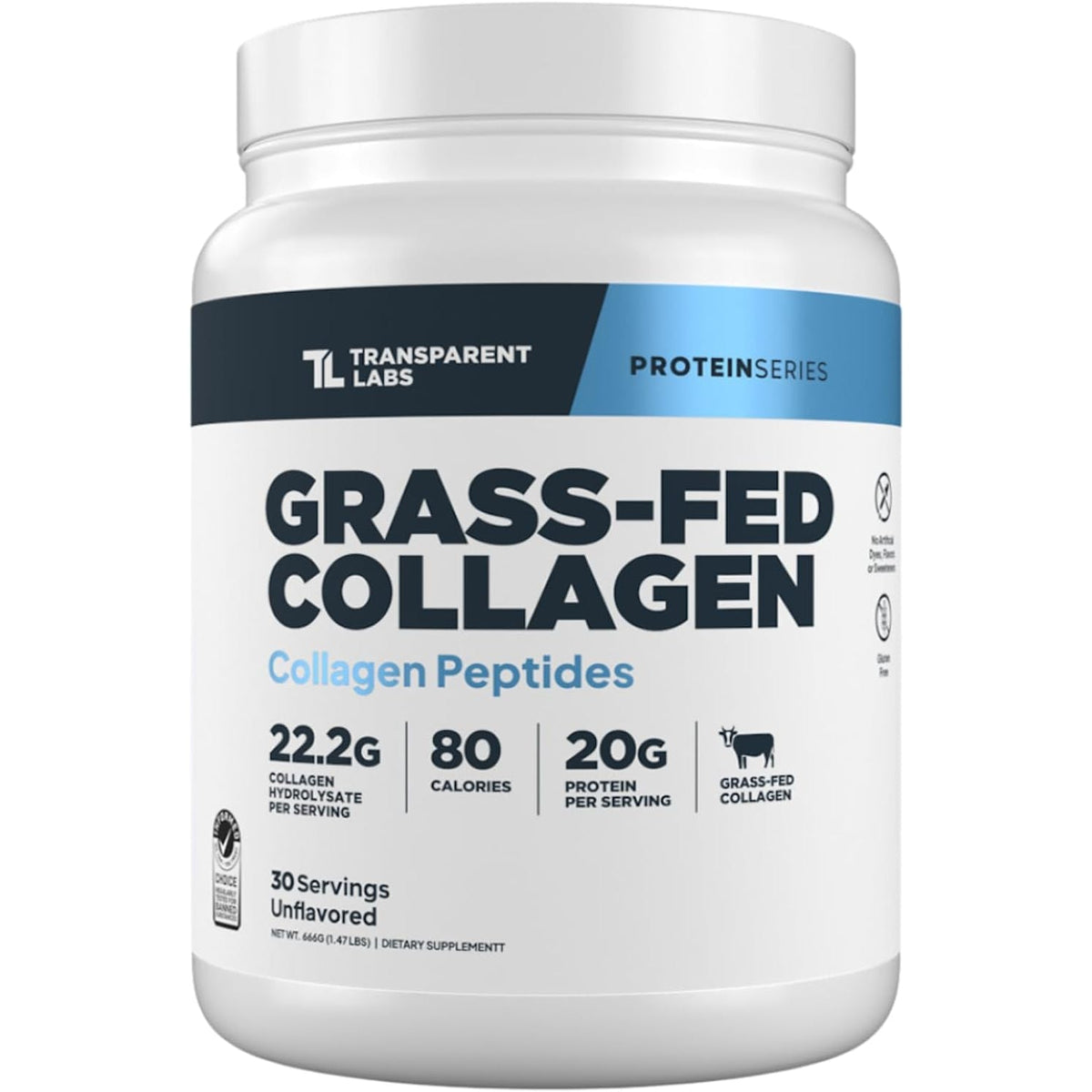 Grass-Fed Collagen Peptides Powder - Unflavored Collagen Powder for Women & Men, 22G Grassfed Bovine Hydrolyzed Collagen Peptides per Serving for Skin, Hair, Bones & Muscle Recovery - 30 Servings