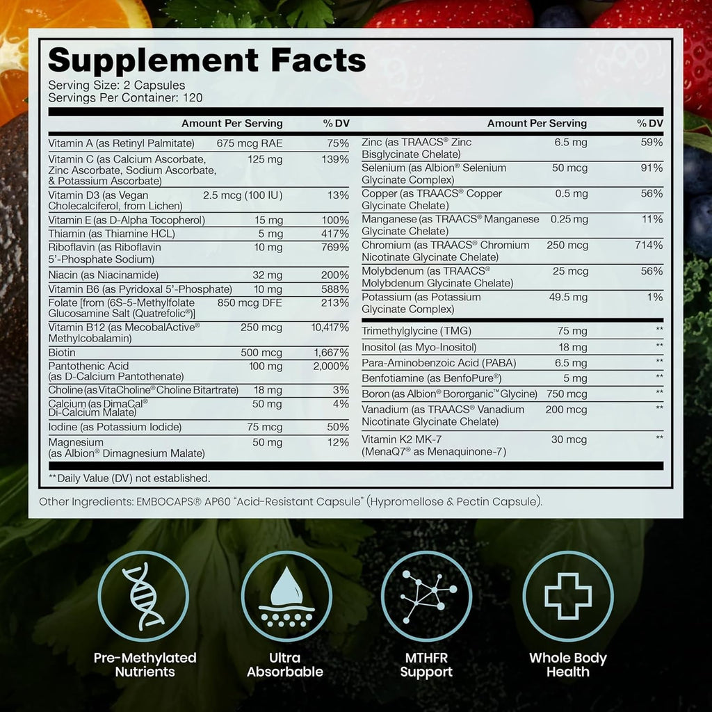 Pure Therapro Rx Methylated Multivitamin for Men and Women | Made in USA | Methyl Multi without Iron Methyl B12 & Methylfolate | 240 Capsules, 4-Month Supply