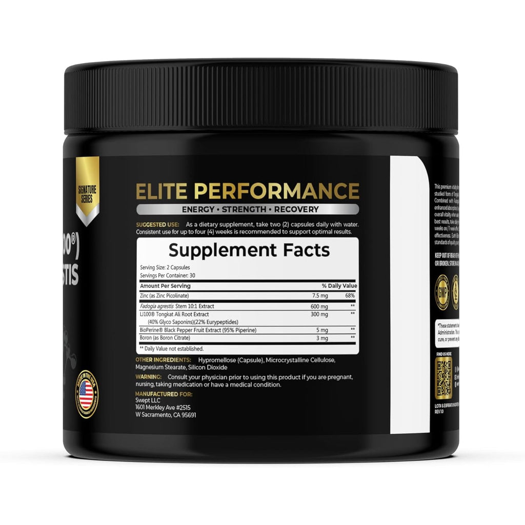 Earth Elixir LJ100 Tongkat Ali & Fadogia Agrestis for Men – Natural Testosterone Supplement - Made in USA & 3Rd Party Tested for Strength, Energy & Vitality - Clinically Studied Tongkat Ali LJ100