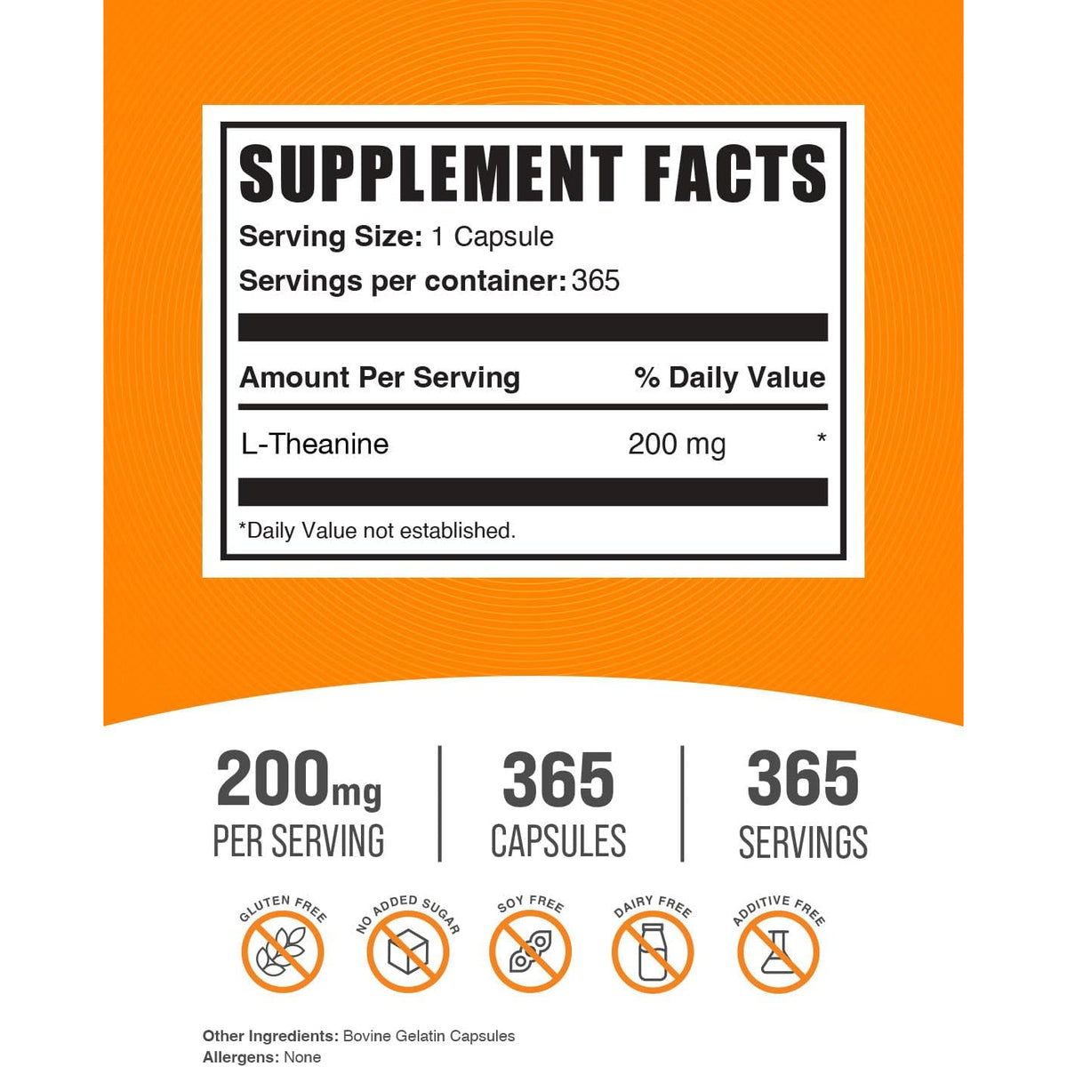 Bulksupplements.Com L-Theanine Capsules - L-Theanine Supplement, L-Theanine 200Mg, Theanine Pills - Amino Amino Supplement, Gluten Free - 1 Theanine Capsule per Serving, 365 Capsules