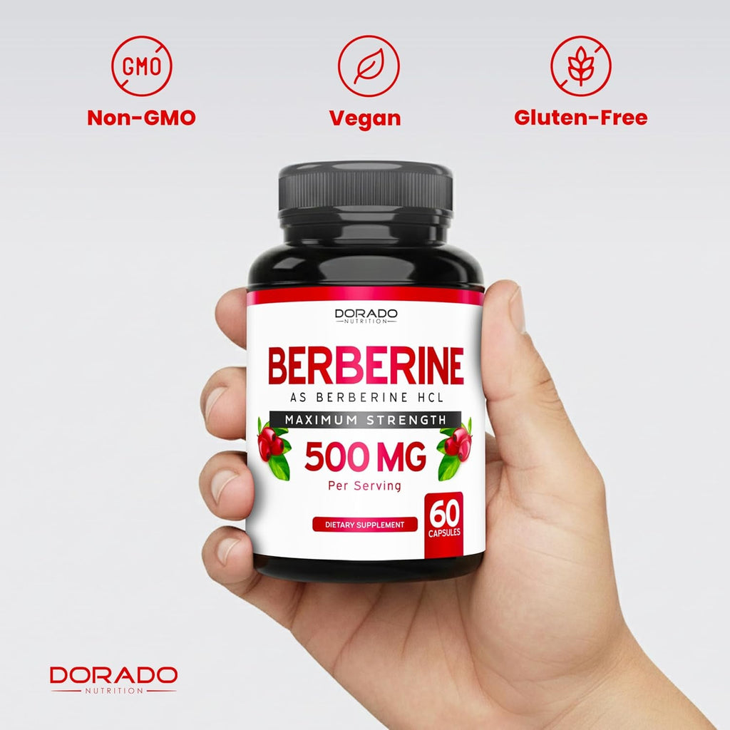Berberine Supplement 500Mg per Serving (60 Capsules) Berberine HCL for Gut Health Support for Men and Women - Premium Supplements for Adults - Third Party Tested - Vegan Capsules & USA Made