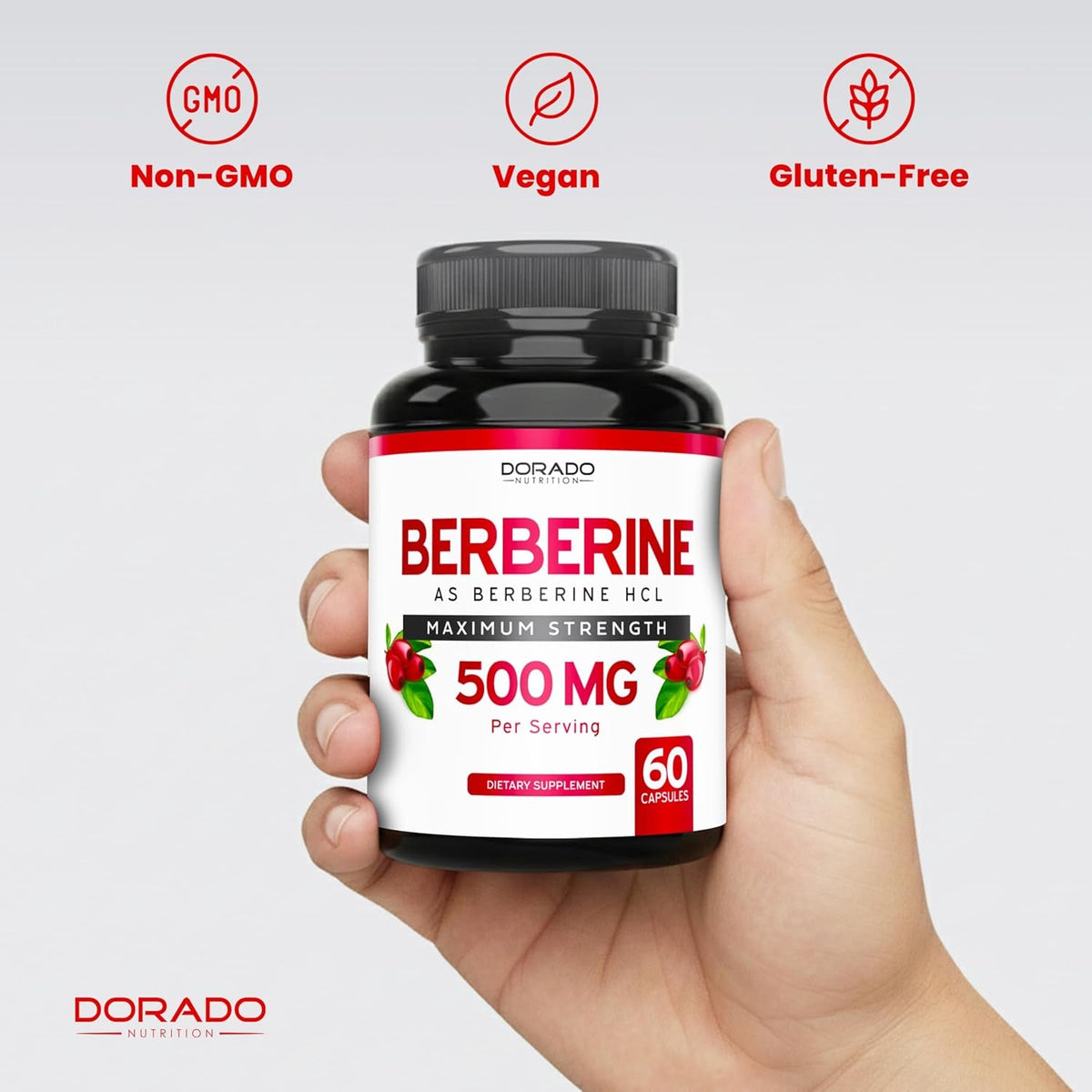 Berberine Supplement 500Mg per Serving (60 Capsules) Berberine HCL for Gut Health Support for Men and Women - Premium Supplements for Adults - Third Party Tested - Vegan Capsules & USA Made