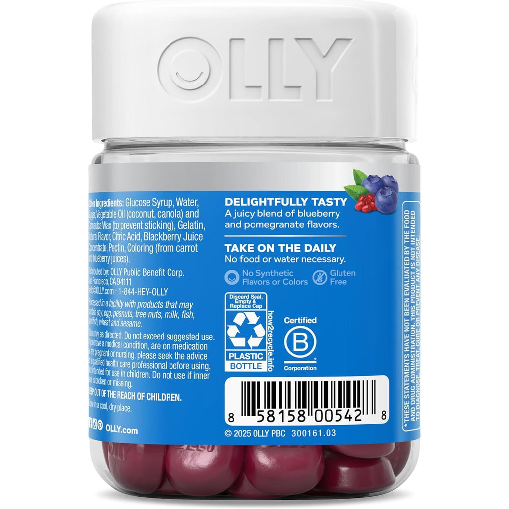 OLLY Glowing Skin Gummy, Hydrated & Youthful Skin,* Hyaluronic Acid, Collagen Peptides, Sea Buckthorn, Plump Berry Flavor, 25 Day Supply - 50 Count