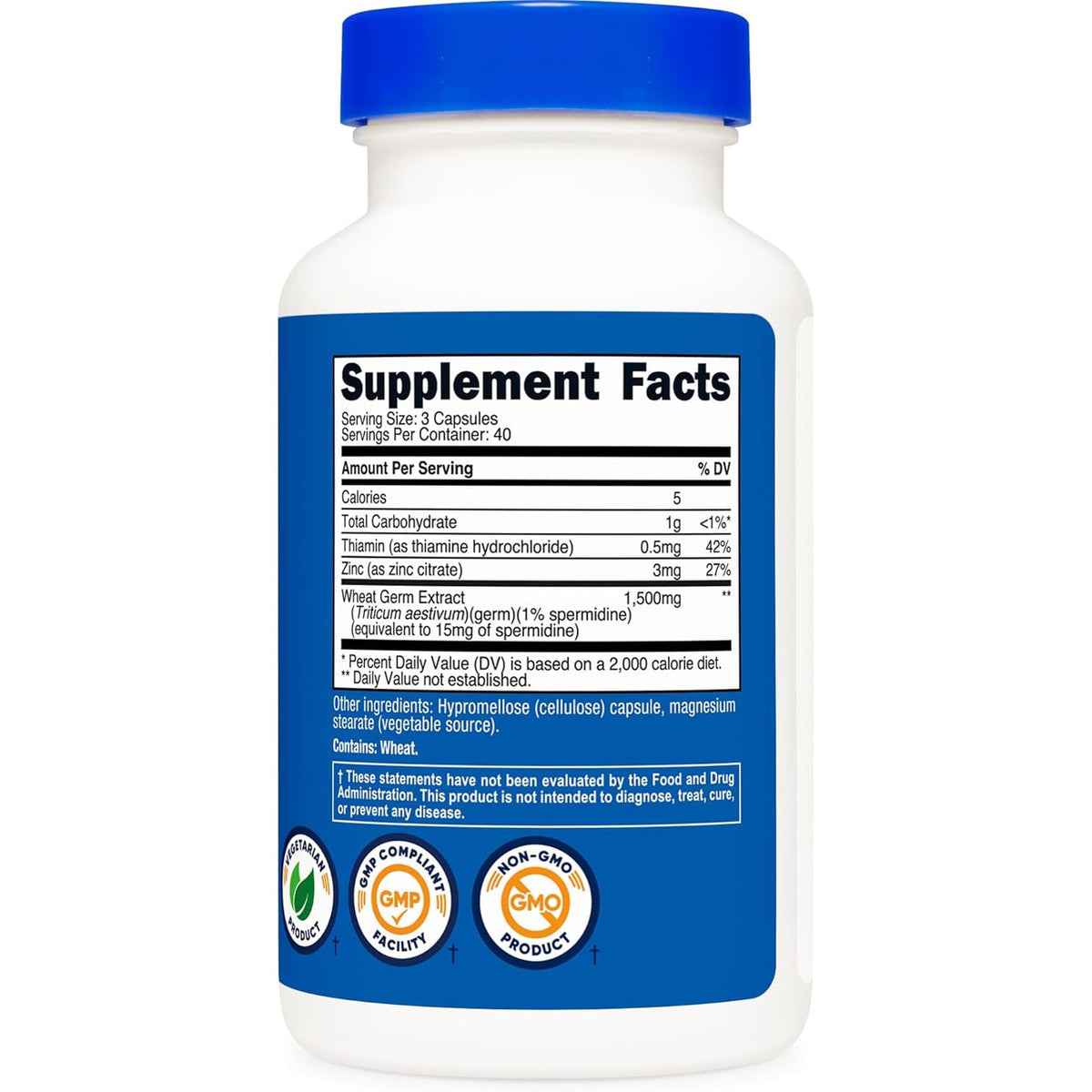 Nutricost Spermidine Wheat Germ Extract Supplement 120 Capsules for 40 Servings per Bottle - Vegetarian, GMO Free