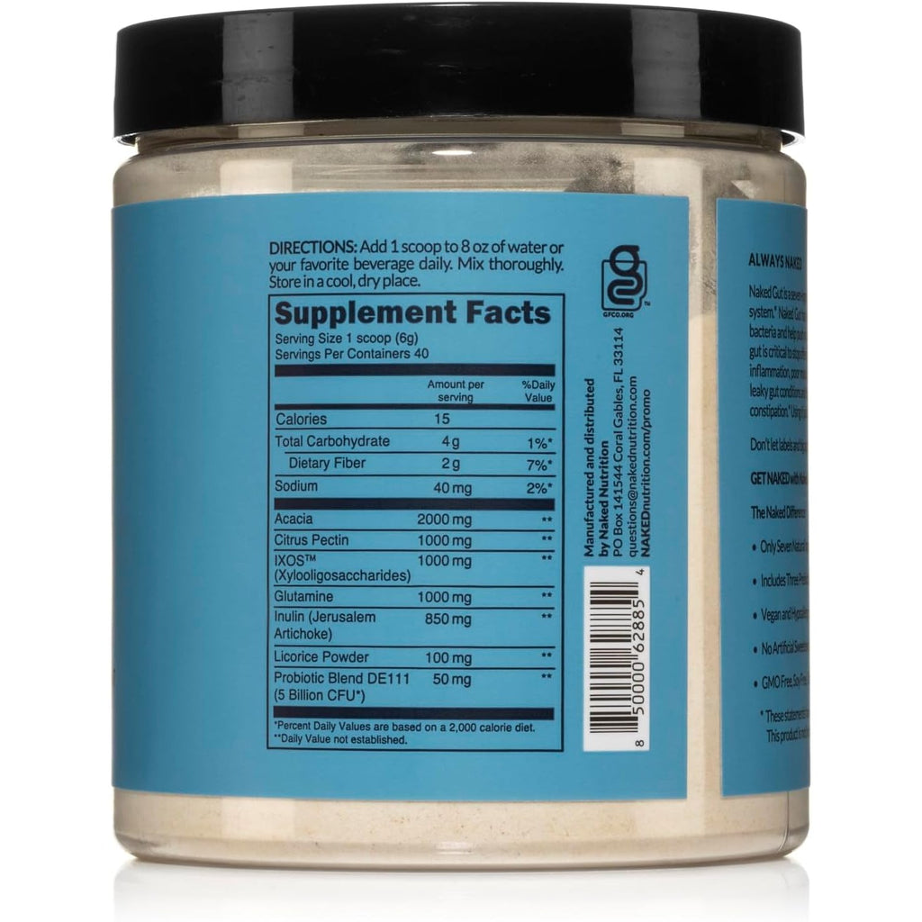 NAKED Gut - Daily Gut Health Supplement - Natural Gut Health Powder for Gut Cleanse, Digestive Support, Gmo-Free, Soy-Free, Gluten-Free, Vegan and Hypoallergenic, 40 Servings