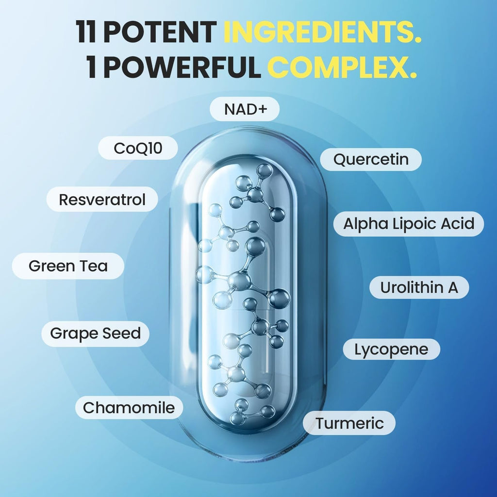 Liposomal NAD+ Supplement Extra Strength | Urolithin A, Resveratrol, Coq10 - Women & Men - ALA, Green Tea, Quercetin, Lycopene | High Purity, Energy & Regeneration - Made in USA – 60Ct
