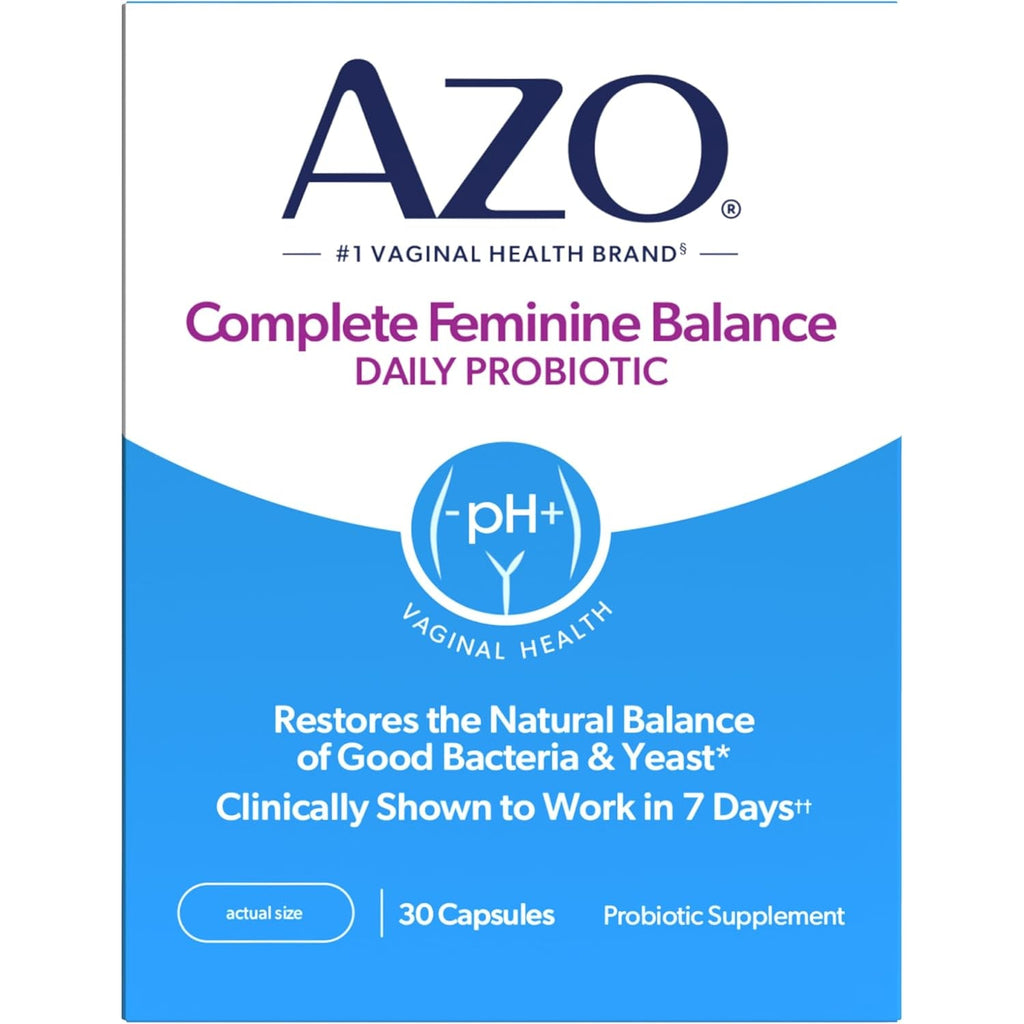 AZO Complete Feminine Balance Daily Vaginal Probiotics for Women, Clinically Proven to Help Protect Vaginal Health, Helps Balance Ph and Yeast, 30 Count