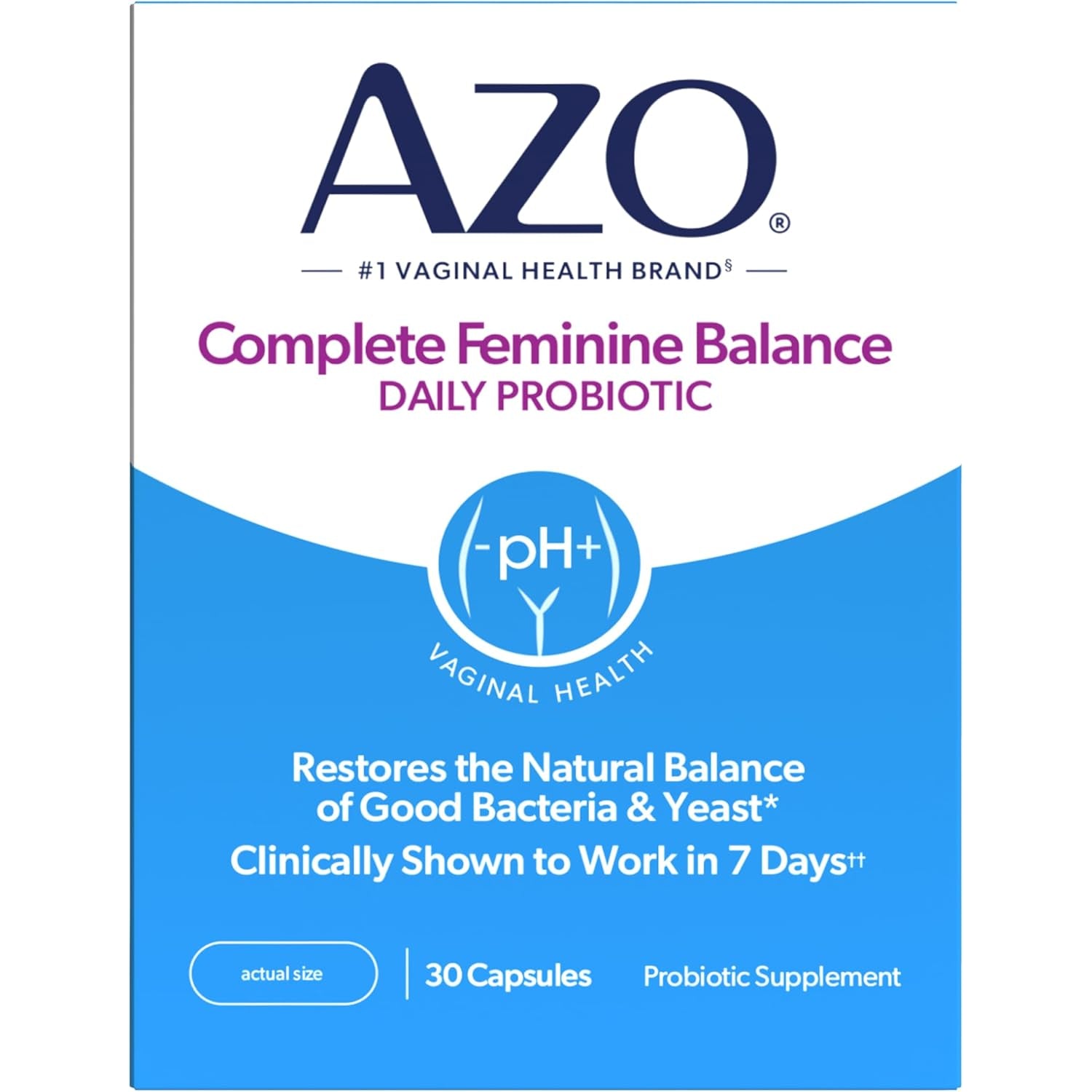 AZO Complete Feminine Balance Daily Vaginal Probiotics for Women, Clinically Proven to Help Protect Vaginal Health, Helps Balance Ph and Yeast, 30 Count