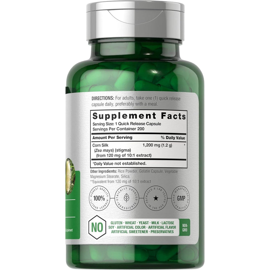 Horbäach Corn Silk Capsules | 200 Count | Non-Gmo, Gluten Free Extract Supplement
