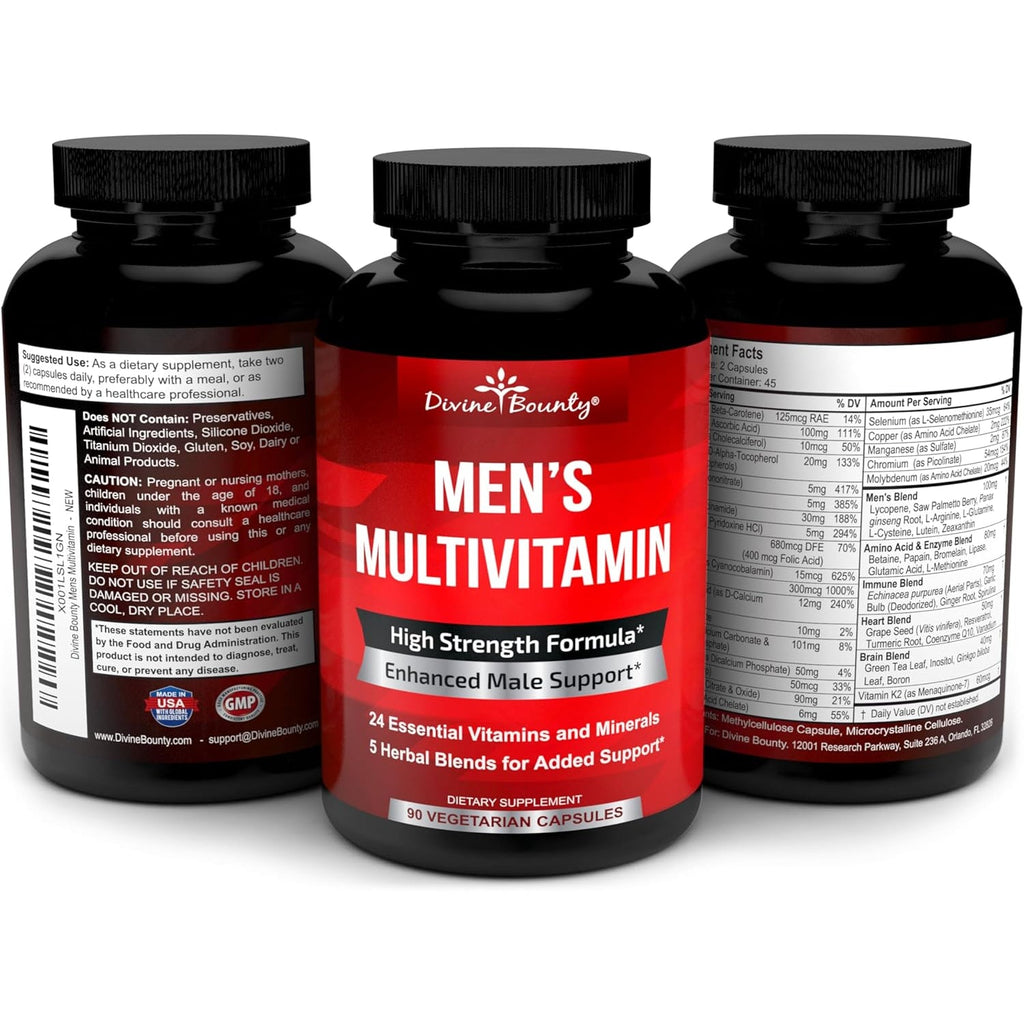 Mens Multivitamin – Daily Multivitamin for Men with Vitamin a C D E K B Complex, Calcium, Magnesium, Selenium, Zinc plus Heart, Brain, Immune, and Men'S Multivitamins – 90 Vegetarian Capsules