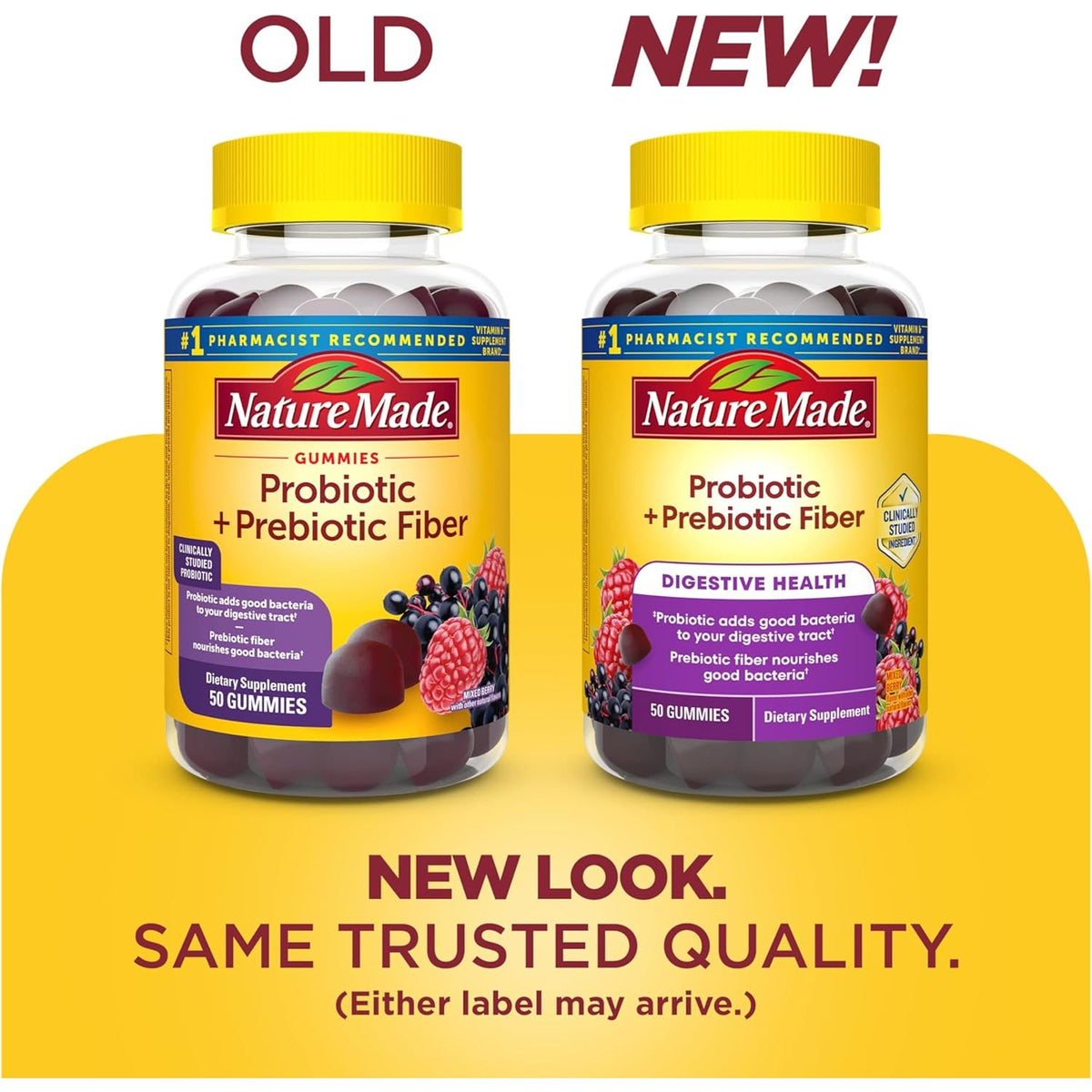 Nature Made Probiotic + Prebiotic Fiber Gummies for Daily Gut Health, Fiber Supplement with Probiotics for Digestive Health Support, 50 Gummies, 25 Day Supply