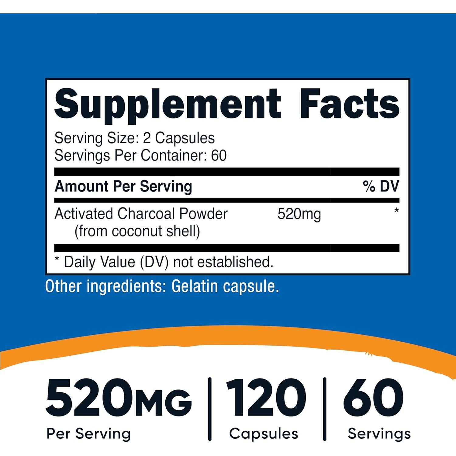 Nutricost Activated Charcoal 520Mg, 120 Capsules - Premium Powder, Non-Gmo & Gluten Free