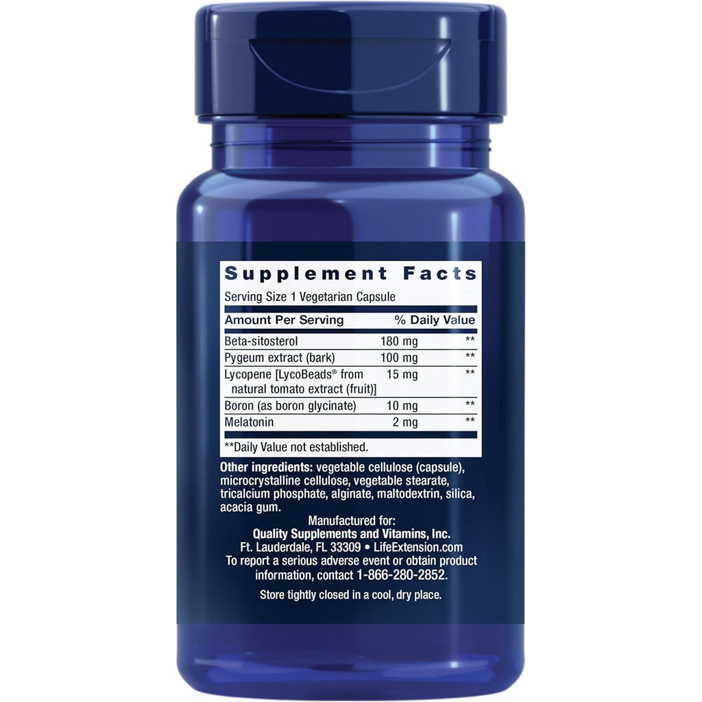 Life Extension Men'S Bladder Support, Melatonin, Beta-Sitosterol, Lycopene, Nighttime Urination, Sleep Patterns, Prostate Health, Bladder Support, Gluten Free, Non-Gmo, Vegetarian, 30 Capsules