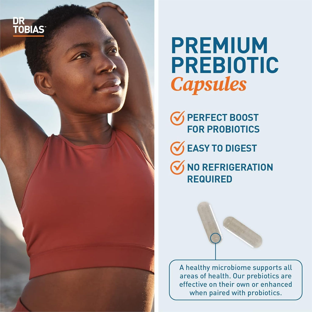 Dr. Tobias Prebiotics, Supports Digestion & Gut Health, Feed Good Probiotic Bacteria, Boost Gut Immune Function, Vegan & Non-Gmo Gut Health Supplements for Men and Women, 30 Capsules, 30 Servings