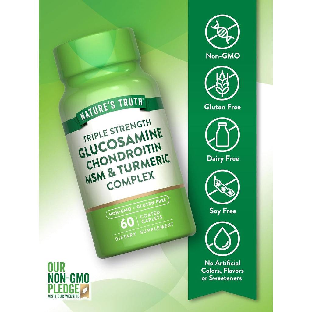 Nature'S Truth Glucosamine Chondroitin MSM Complex | 60 Caplets | with Turmeric | Triple Strength Formula | Non-Gmo and Gluten Free Supplement