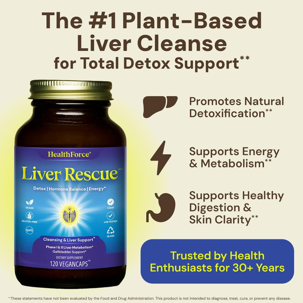 Healthforce Superfoods Liver Rescue - Natural Liver Cleanse - with Milk Thistle & Dandelion Root - Gluten-Free & Vegan - 120 Capsules