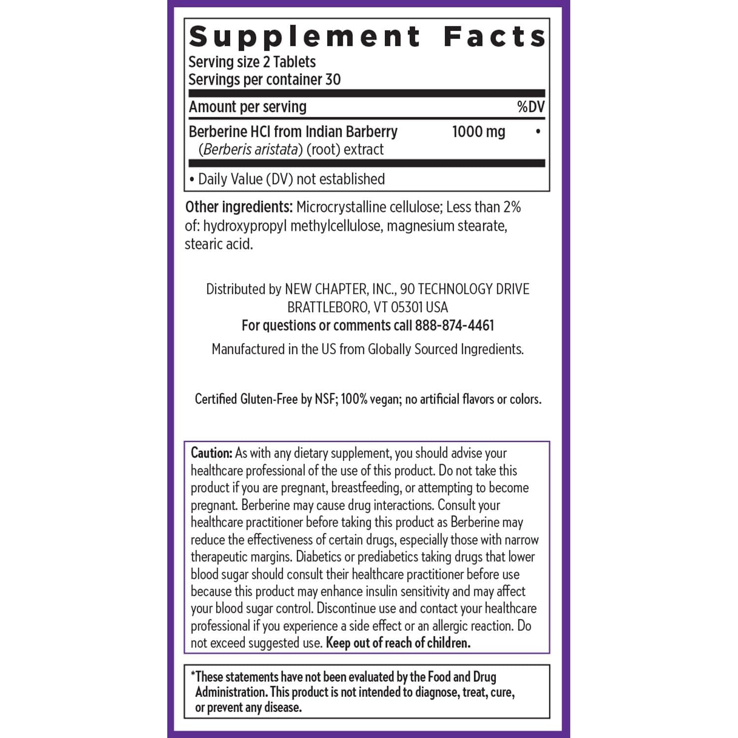 New Chapter Berberine Supplement - Super-Potent Berberine 1000 Mg, 30X Concentrated Indian Barberry Extract to Support Metabolic Health + Heart Health + Glucose Support, Vegan, Gluten Free, 60 Count