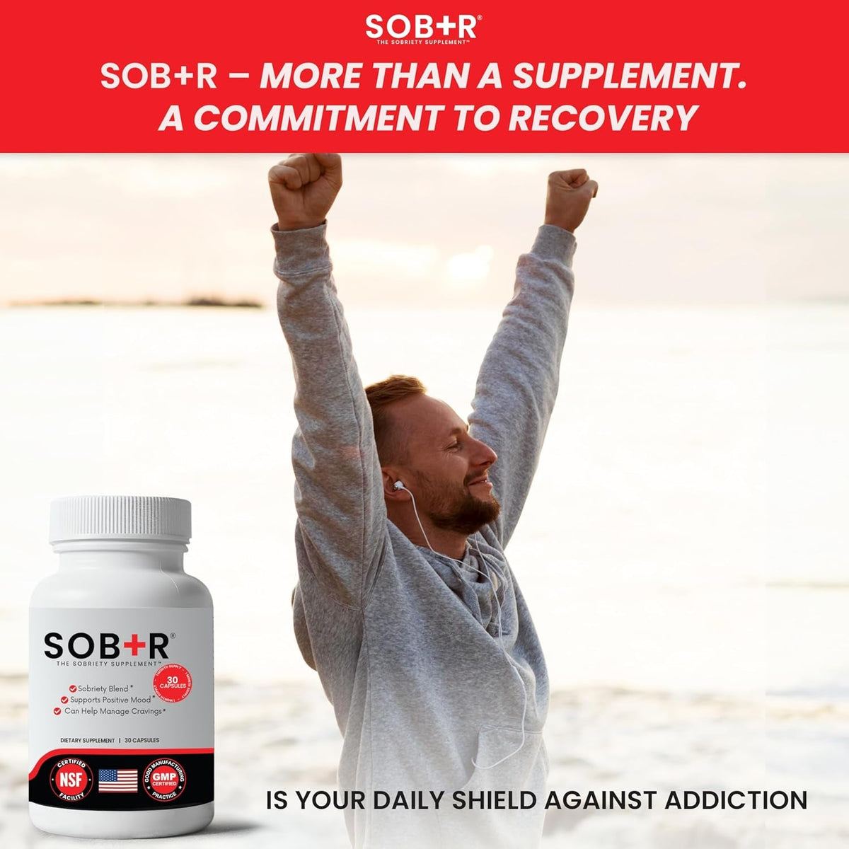 SOB+R Natural Drug Recovery Supplement | Alcohol Craving Blocker for Addiction Support | Restores Nutrients, Boost Mental Clarity | Vegetarian Capsules - Therapist Formulated, Made in USA | 30 Count
