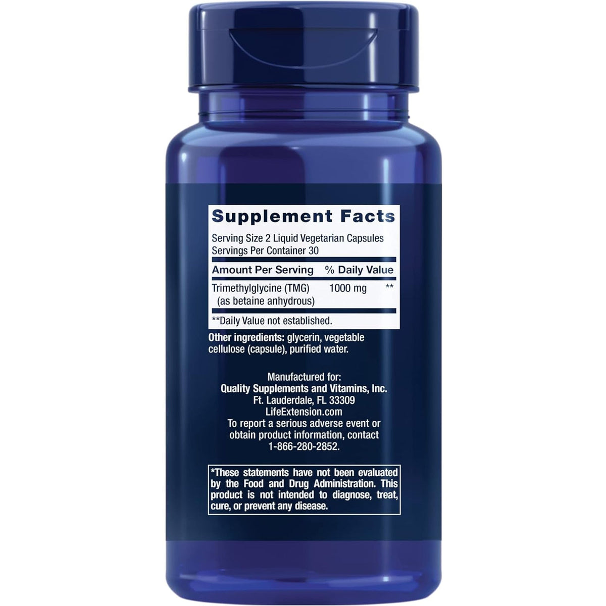 Life Extension TMG, Trimethylglycine, Encourages Healthy Homocysteine Levels, Non-Gmo, Gluten-Free, Vegetarian, 60 Capsules
