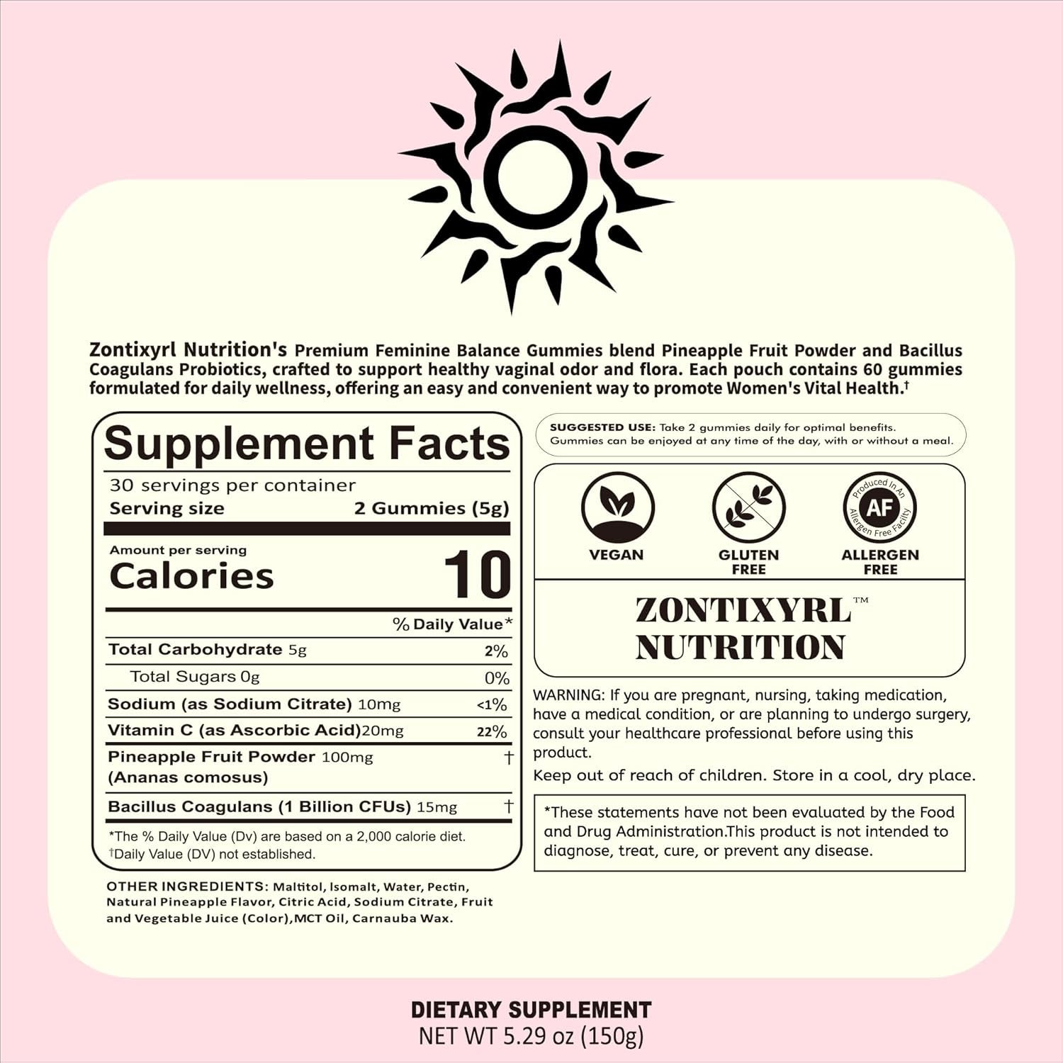 Premium Feminine Balance Gummies Women - Pineapple Gummies for Women Ph Probiotic and Immune Support Vegan Gluten Free 60 Gummies 30 Servings