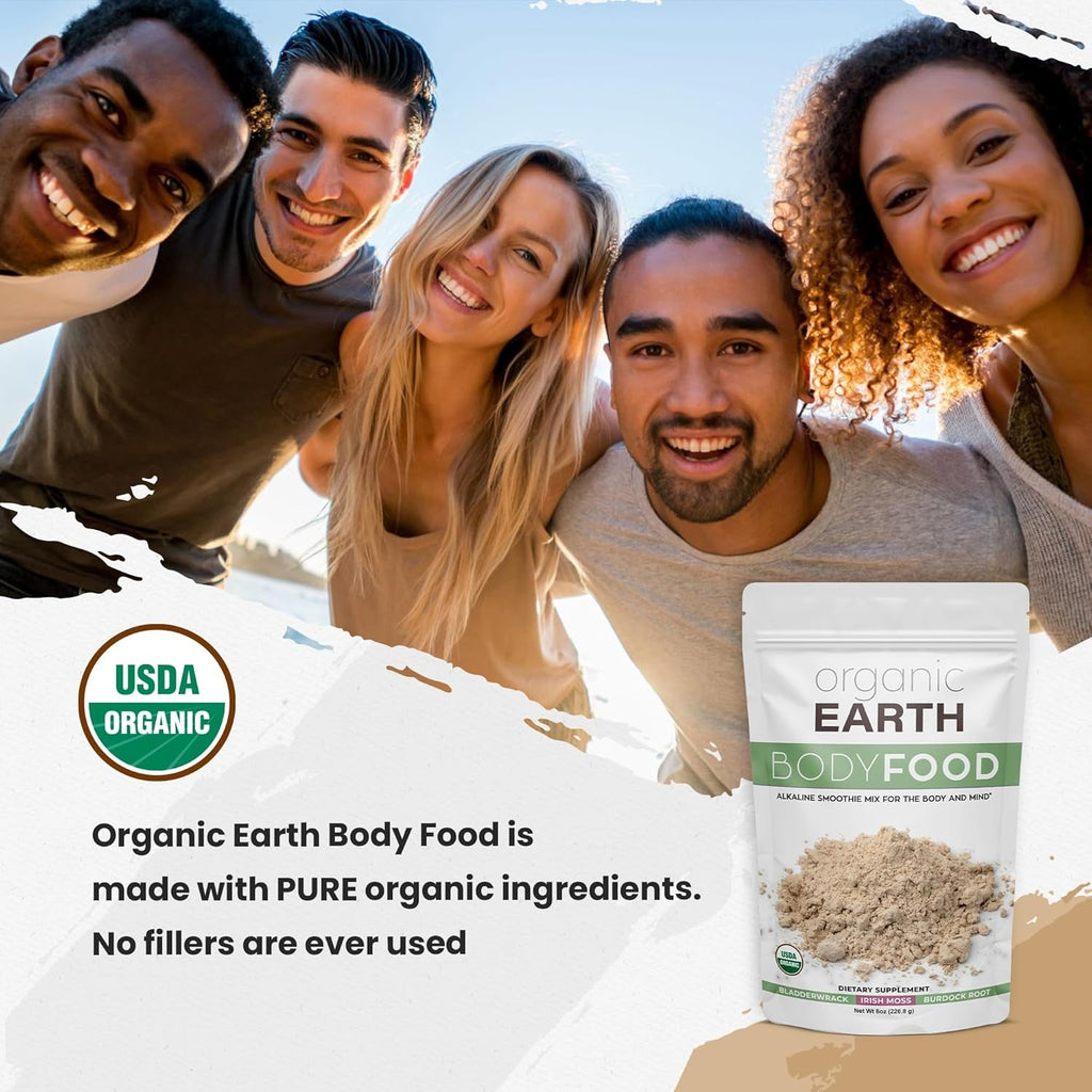 Organic Earth Irish Sea Moss Powder 8Oz - Wildcrafted Sea Moss Organic with Bladderwrack & Burdock Root Powder - Thyroid, Digestion Support & Healthy Skin - USDA Certified Organic