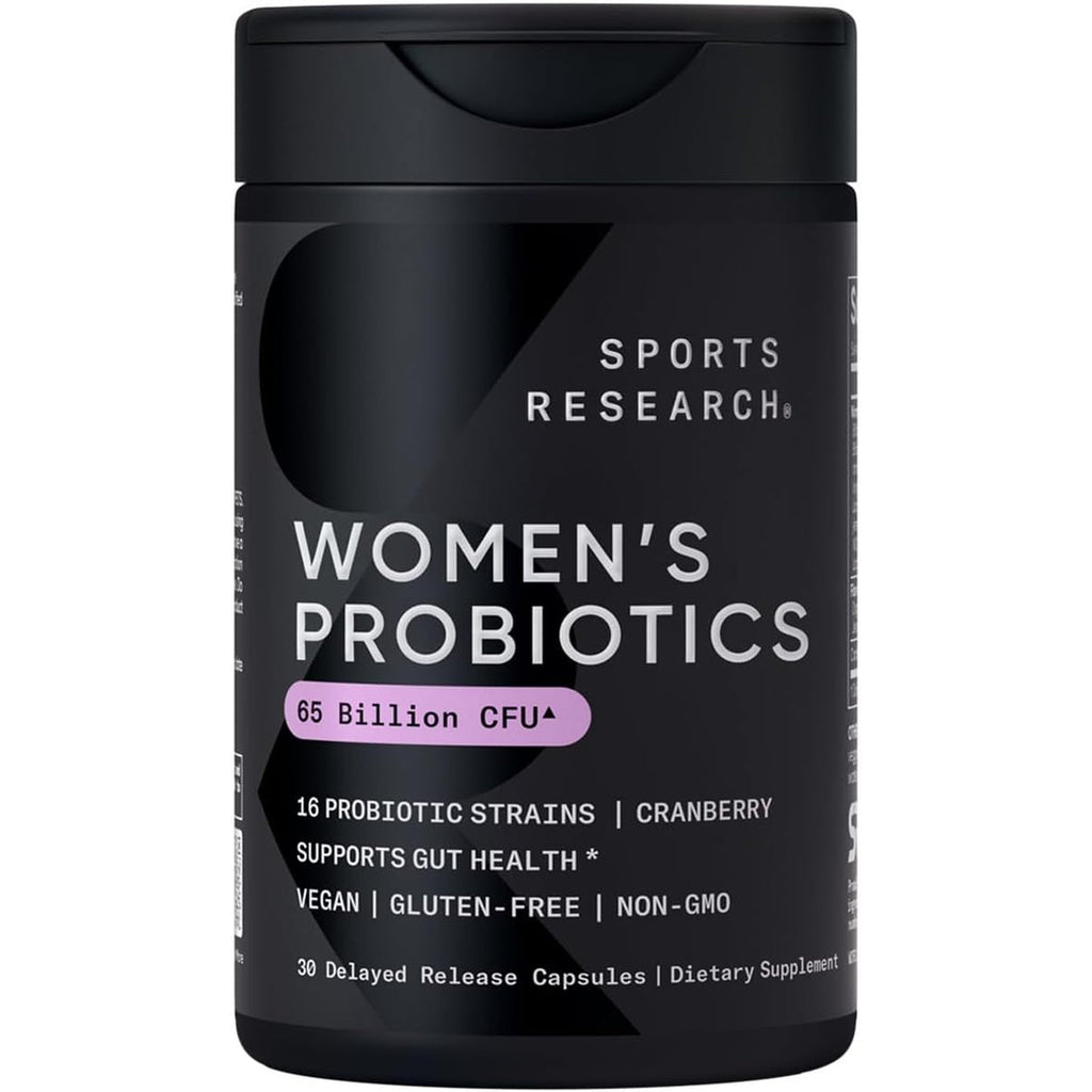 Sports Research Women'S Probiotics with Prebiotics, 65 Billion CFU - Vegan Capsules for Gut Health & Digestive Support, Probiotics for Women with Cranberry - Non-Gmo Verified & Gluten Free - 30 Count
