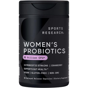 Sports Research Women'S Probiotics with Prebiotics, 65 Billion CFU - Vegan Capsules for Gut Health & Digestive Support, Probiotics for Women with Cranberry - Non-Gmo Verified & Gluten Free - 30 Count