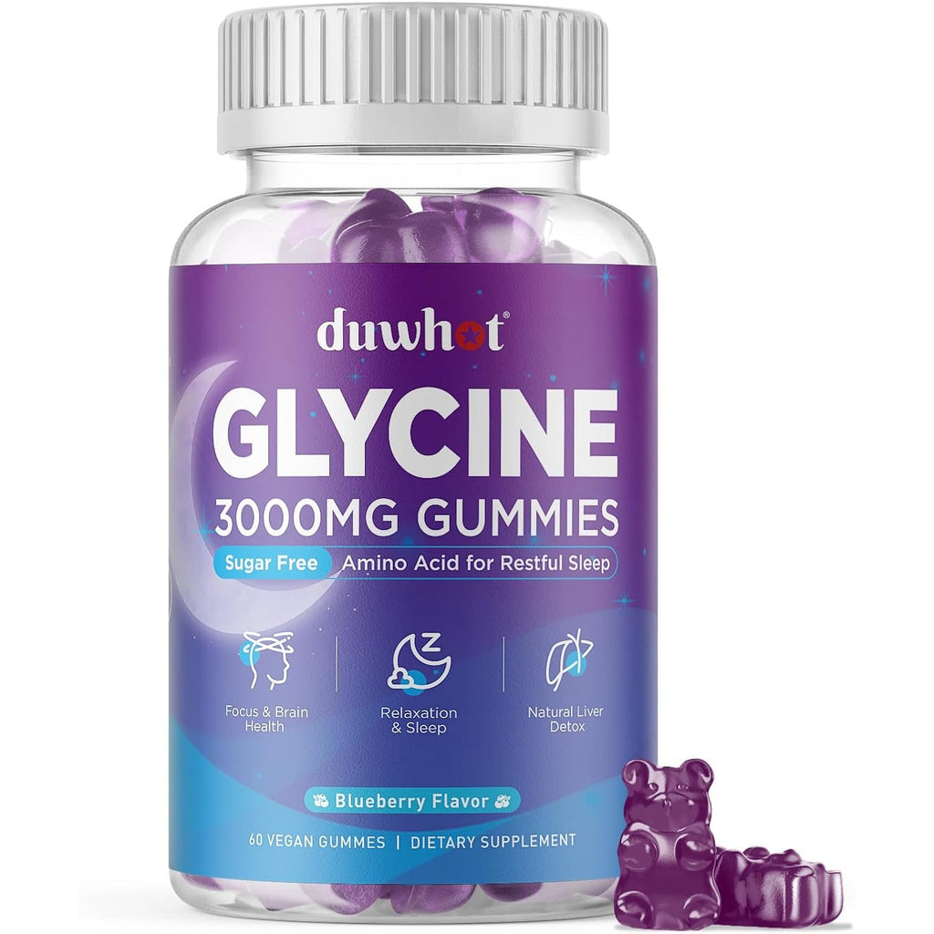 Duwhot Glycine Gummies, 3G(3000 Mg) Glycine Supplements for Sleep, Detox, Relax, Nerve Support, Blueberry Flavor, Sugar-Free, Vegan, Non-Gmo, Gluten-Free, 60 Ct.