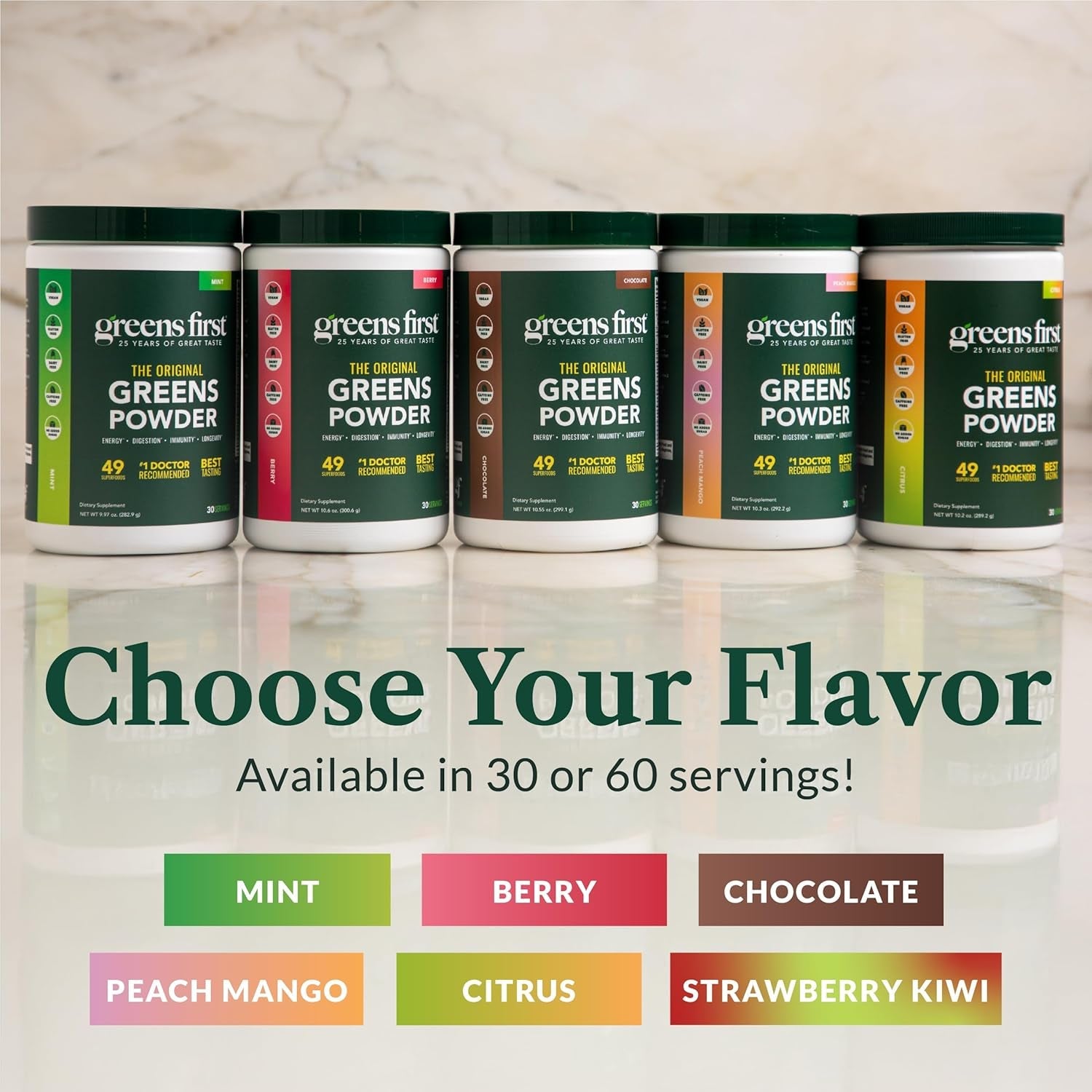 Greens First Original Greens Powder - 49 Superfoods - Organic Fruits & Veggies - Prebiotics, Probiotics & Digestive Enzymes - Antioxidant Smoothie - Dairy Free, Vegan & Non-Gmo (Mint, 30 Servings)