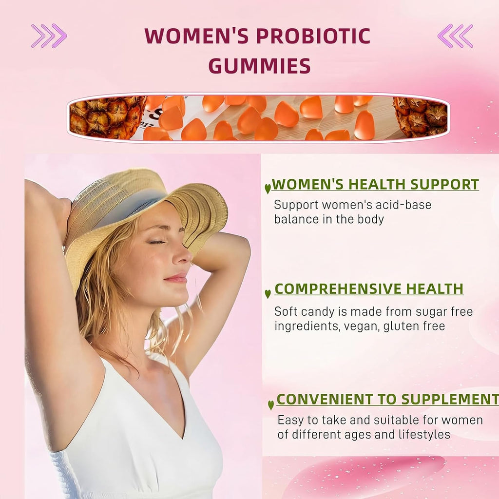 Women'S Probiotic Gummies – Feminine Ph Balance Probiotics Gummies & Vaginal Flora Support – Digestive Health – Vegan, Gluten-Free – Hawaiian Pineapple Gummy – 60 Count (30 Servings)（P1）