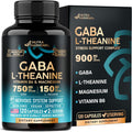 GABA L-Theanine 900 Mg - Magnesium | Vitamin B6 - Calm, Sleep, Relaxation & Mood Support - Lab Tested - 750 Mg Gamma Aminobutyric Acid, 150 Mg L-Theanine - Non-Habit Forming, Vegan - 120 Capsules