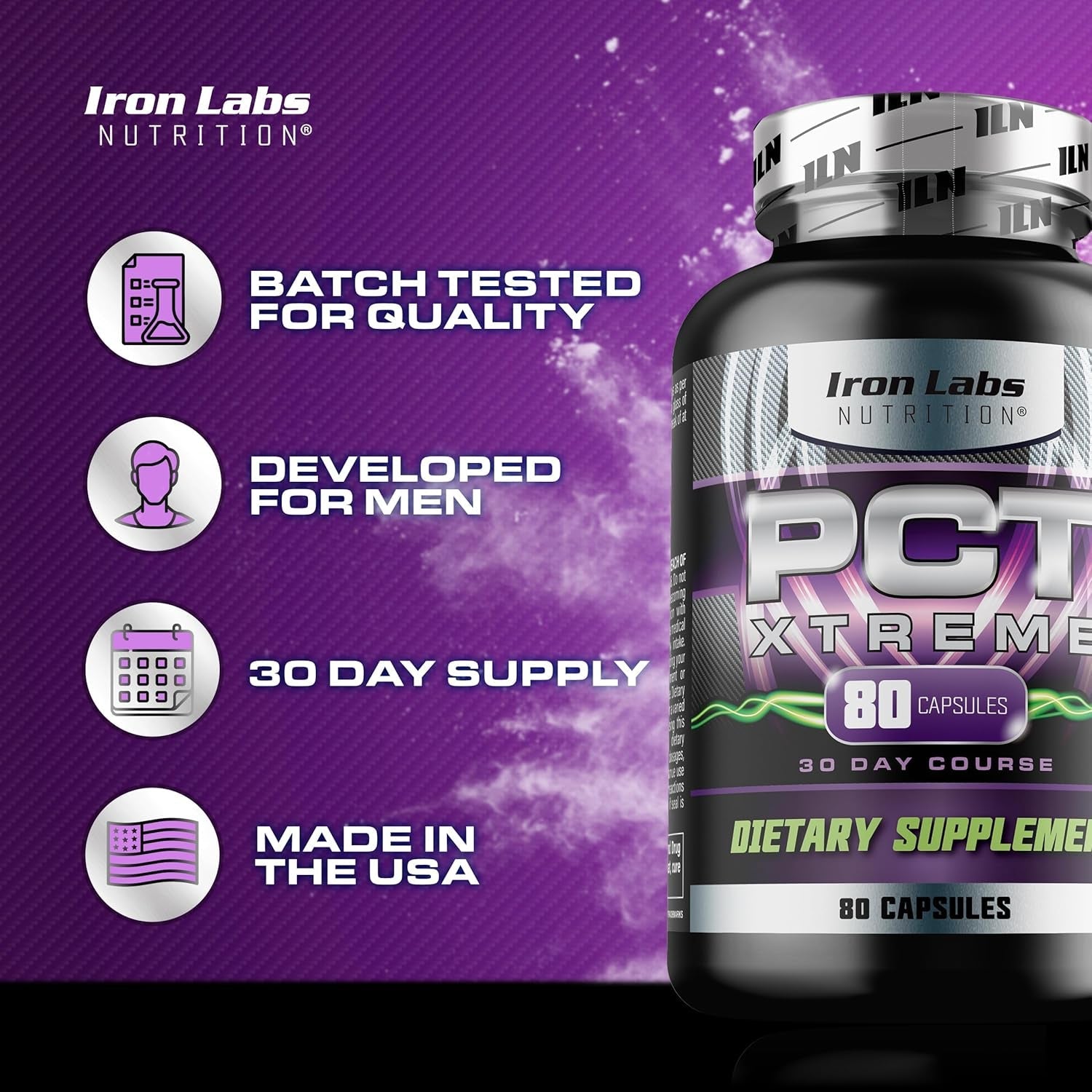 Iron Labs Nutrition PCT Xtreme - PCT Supplement for Men - 30 Day Course - Post Cycle Support Booster (80 Capsules)