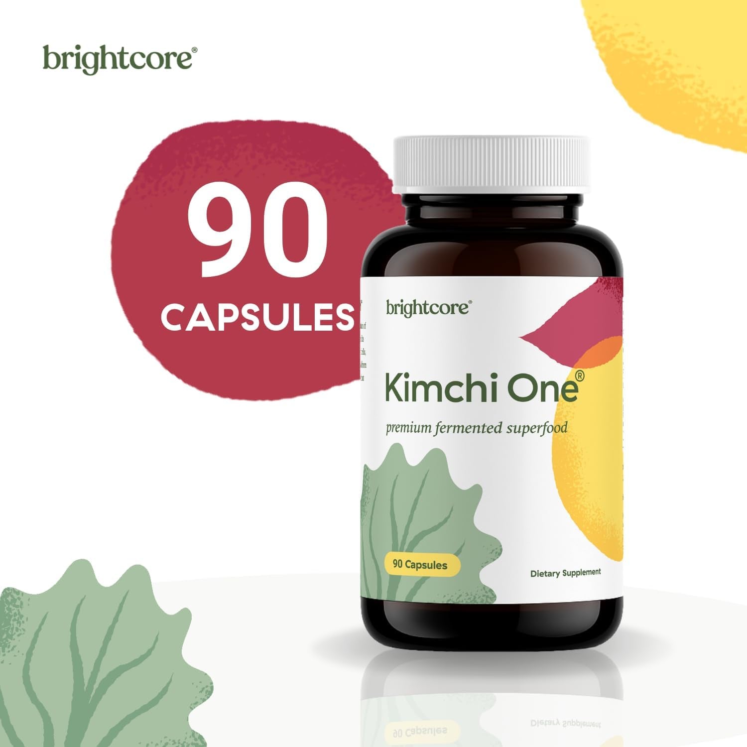 Brightcore Nutrition - Kimchi One, Kimchi Powder Capsules, Probiotics, Enzymes, & Antioxidant Supplement, Premium Gut Health Superfood for Overall Well Being, Gluten-Free, 90 Vegan Capsules