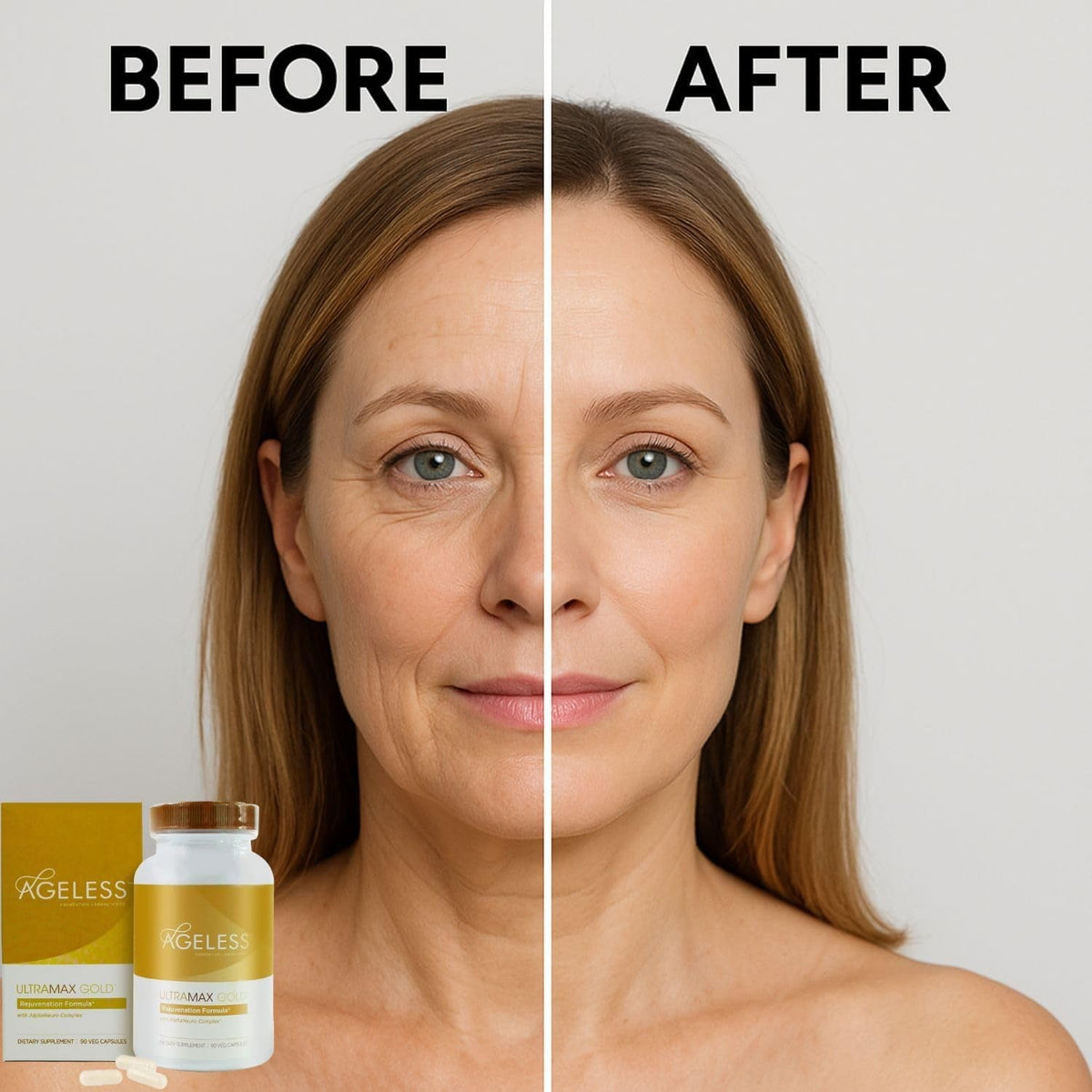 AGELESS™: Ultramax Gold™ Capsules, HGH Anti-Aging Supplement for Women, Slows Cellular Aging, Supports Immune Health, Smoother Skin Tone and Restorative Sleep, Weight Management, 90 Capsules