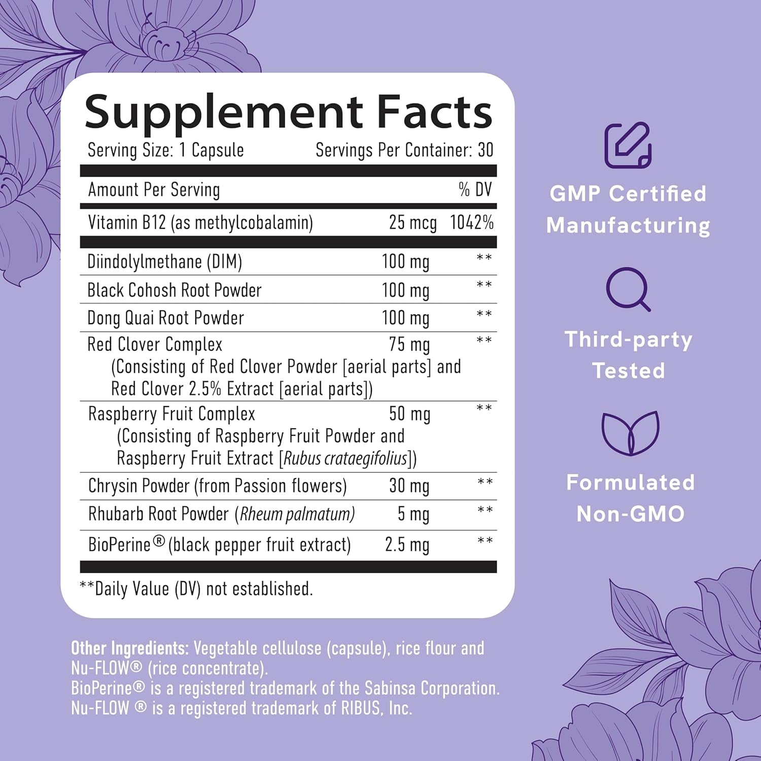 Menopause Supplement for Women Hot Flashes & Night Sweats | Hormone Balance, Menopause Relief for Women & Perimenopause Support | with Black Cohosh, DIM & Red Clover | Third-Party Tested | 30 Ct
