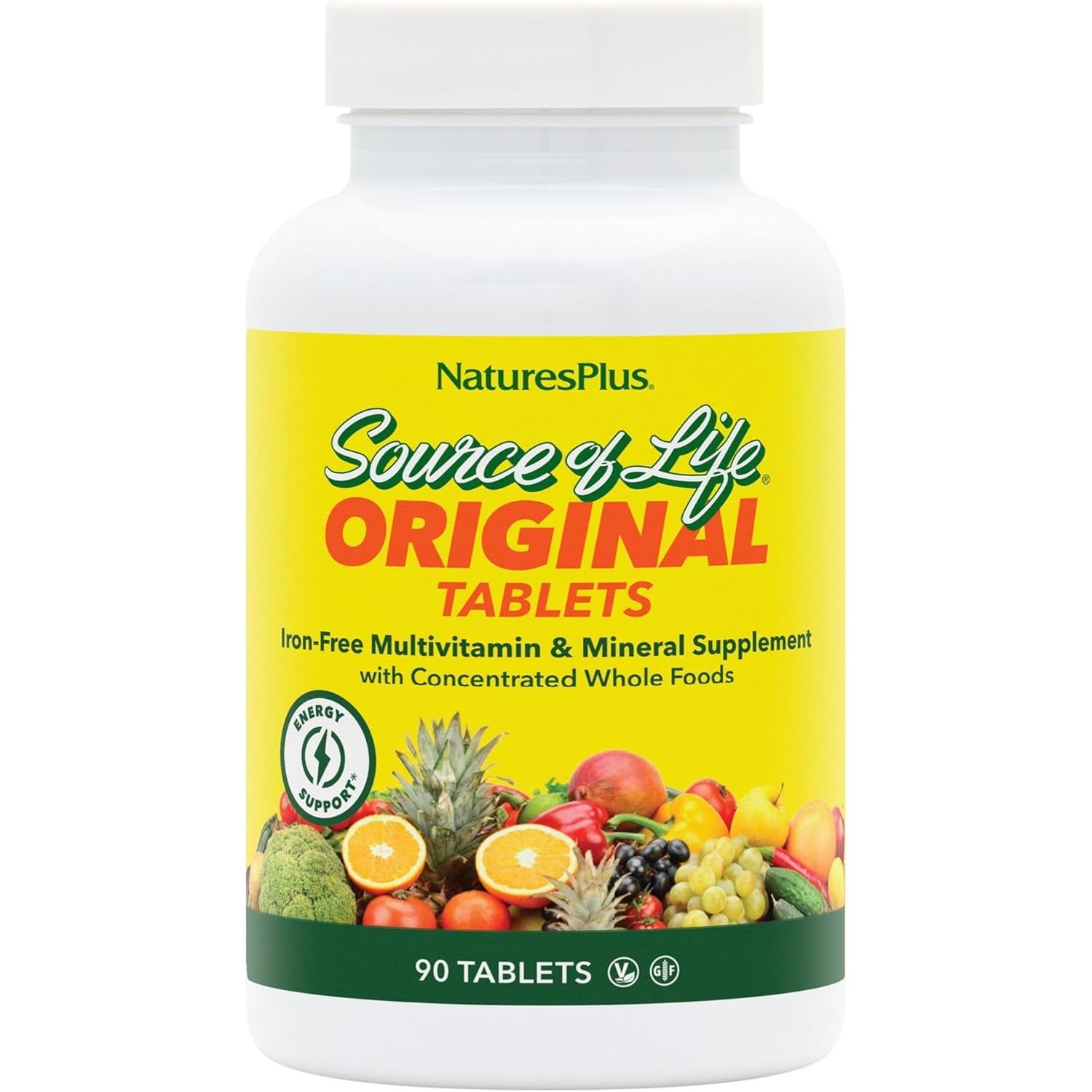 Naturesplus Source of Life No Iron - 90 Tablets - Multivitamin & Mineral Supplement with Vitamin D3 - Supports Natural Energy & Well-Being - Gluten Free, Vegetarian - 30 Servings